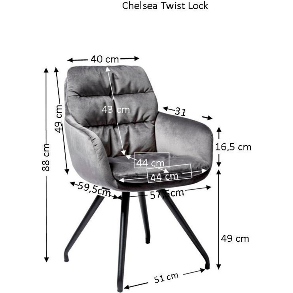Jahnke Schalenstuhl »CHELSEA TWISTLOCK ESSZIMMERSTUHL«, (Set), 1 St., Webstoff, Drehbar mit TwistLock - Stuhl dreht sich automatisch in Ausgangsposition zurück