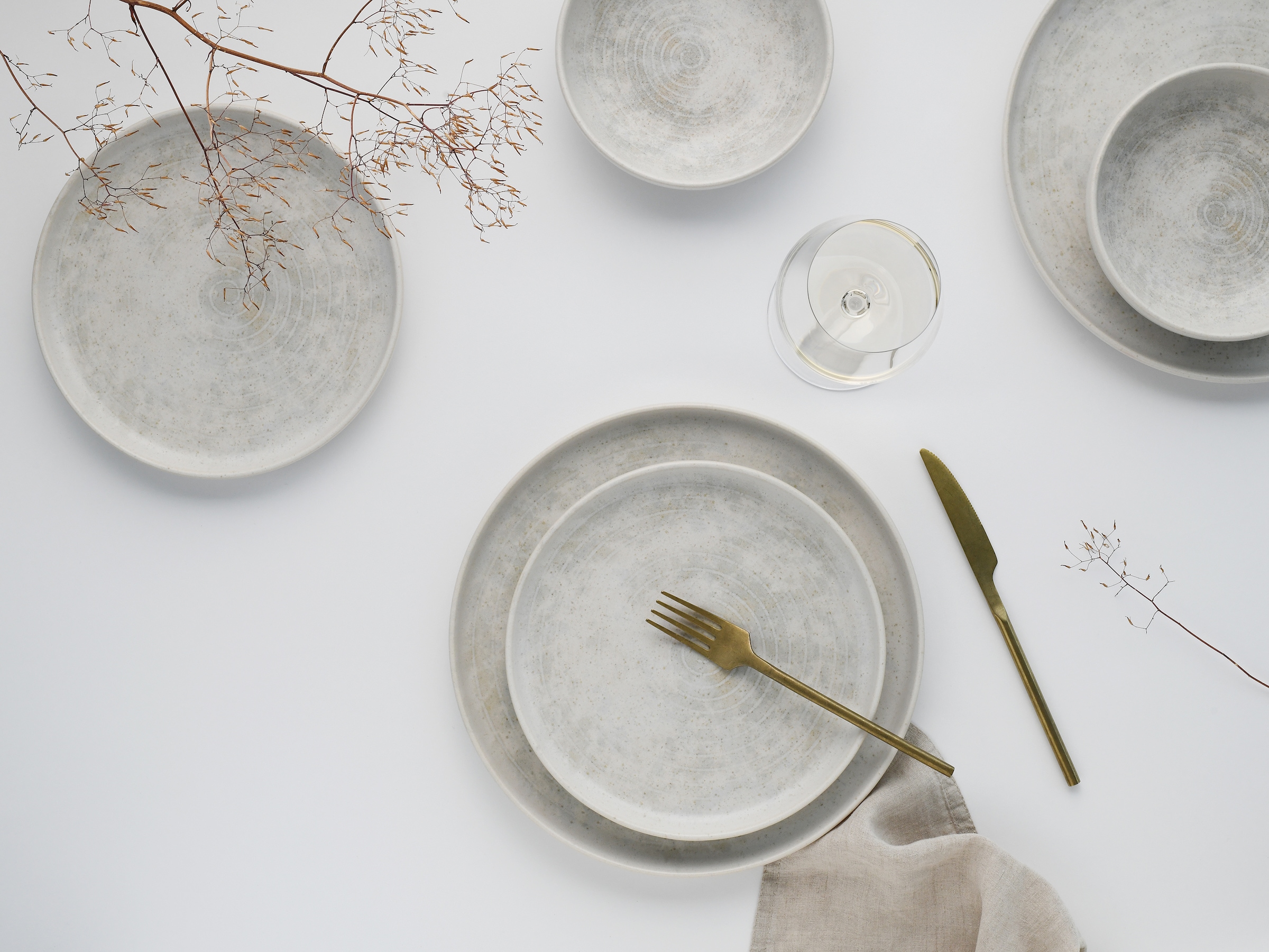 CreaTable Teller-Set »Uno Athena, Tellerset 12-tlg« Ringe-Relief, Vintage Style