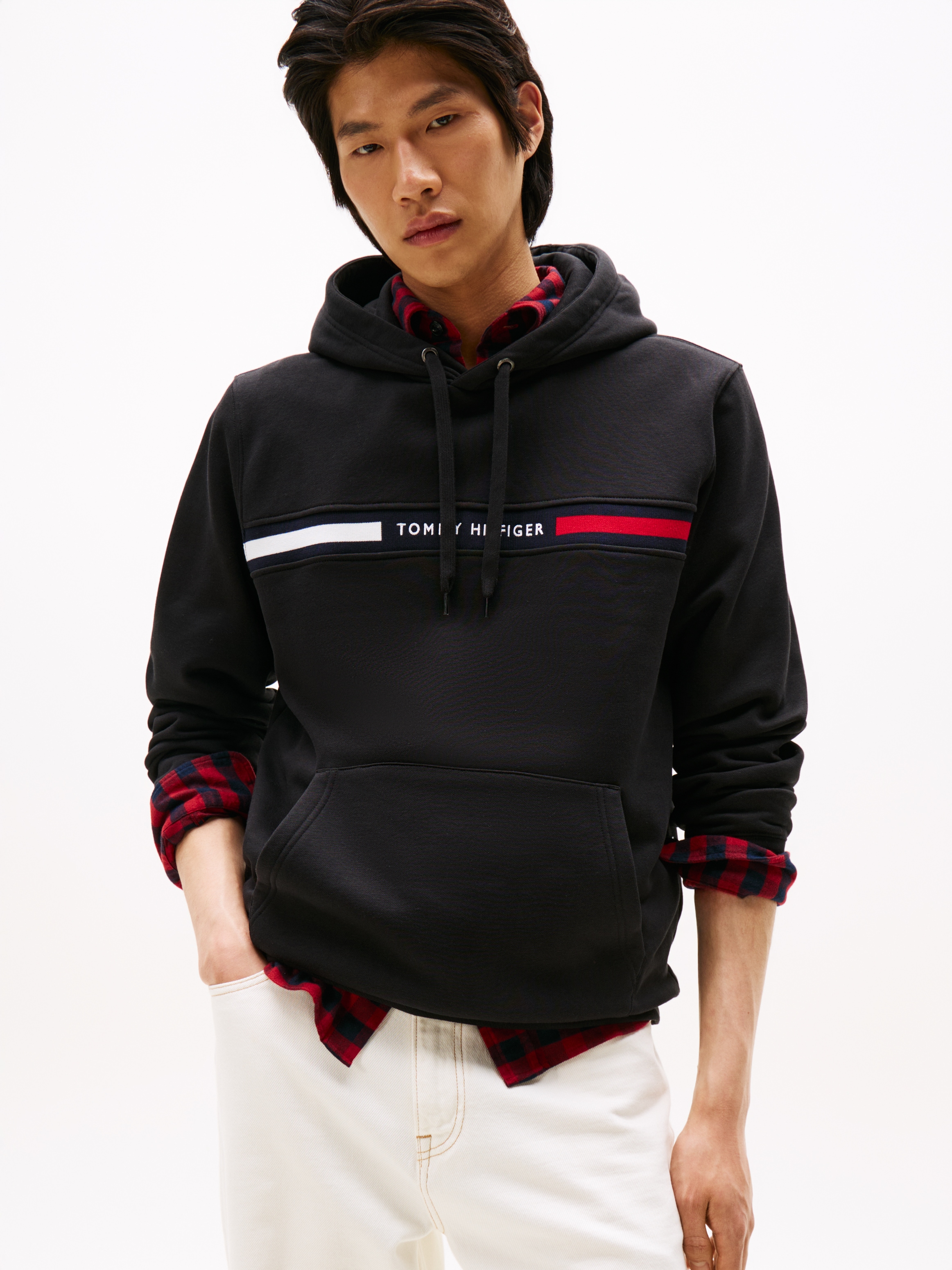 Tommy Hilfiger Kapuzensweatshirt »HILFIGER CHEST INSERT«, unifarben, casual, regular fit, Baumwollmix, Kapuze
