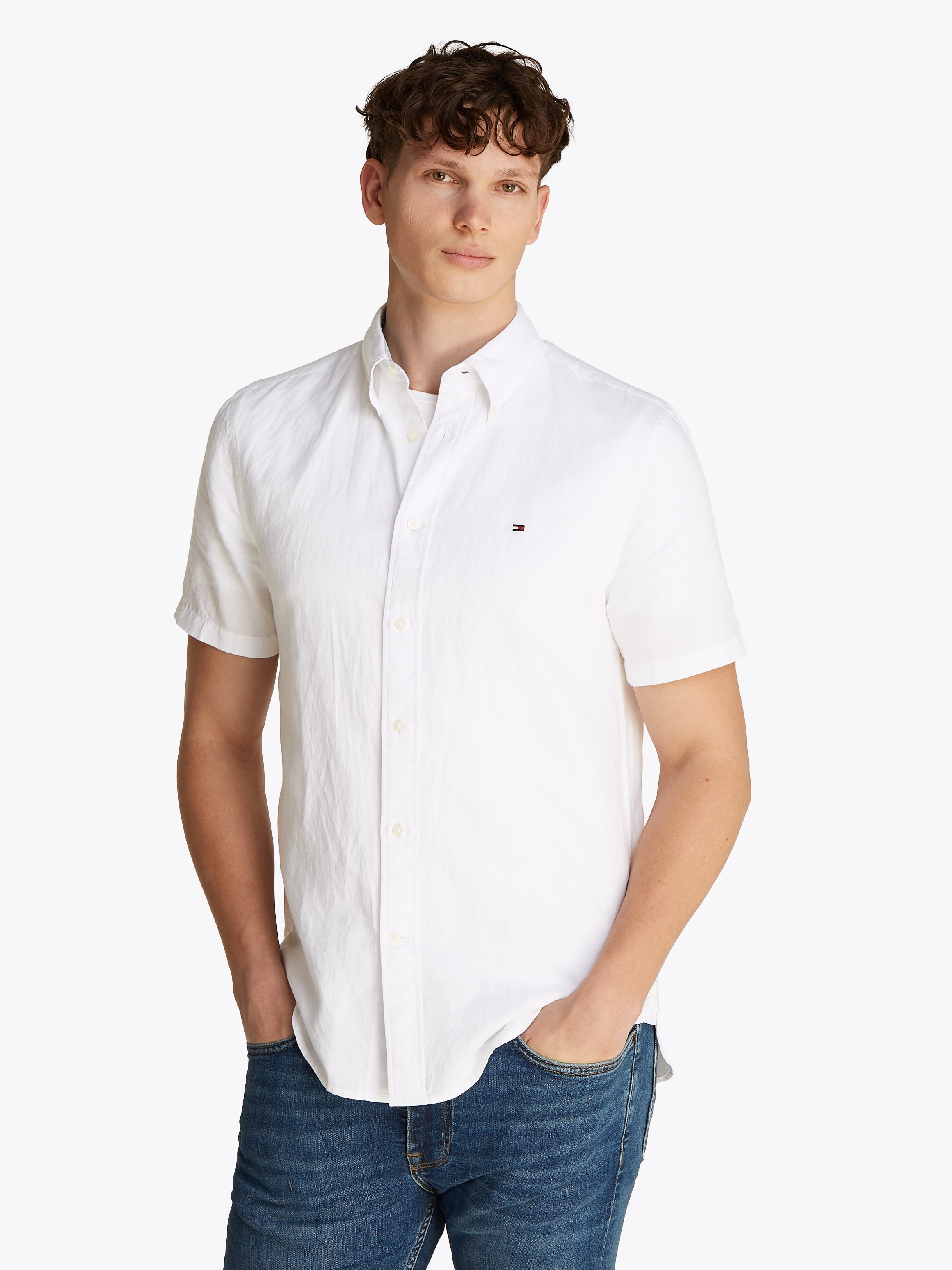 Tommy Hilfiger Kurzarmhemd »LINEN BLEND SOLID  SS Regular Fit SHIRT« mit Button-down-Kragen