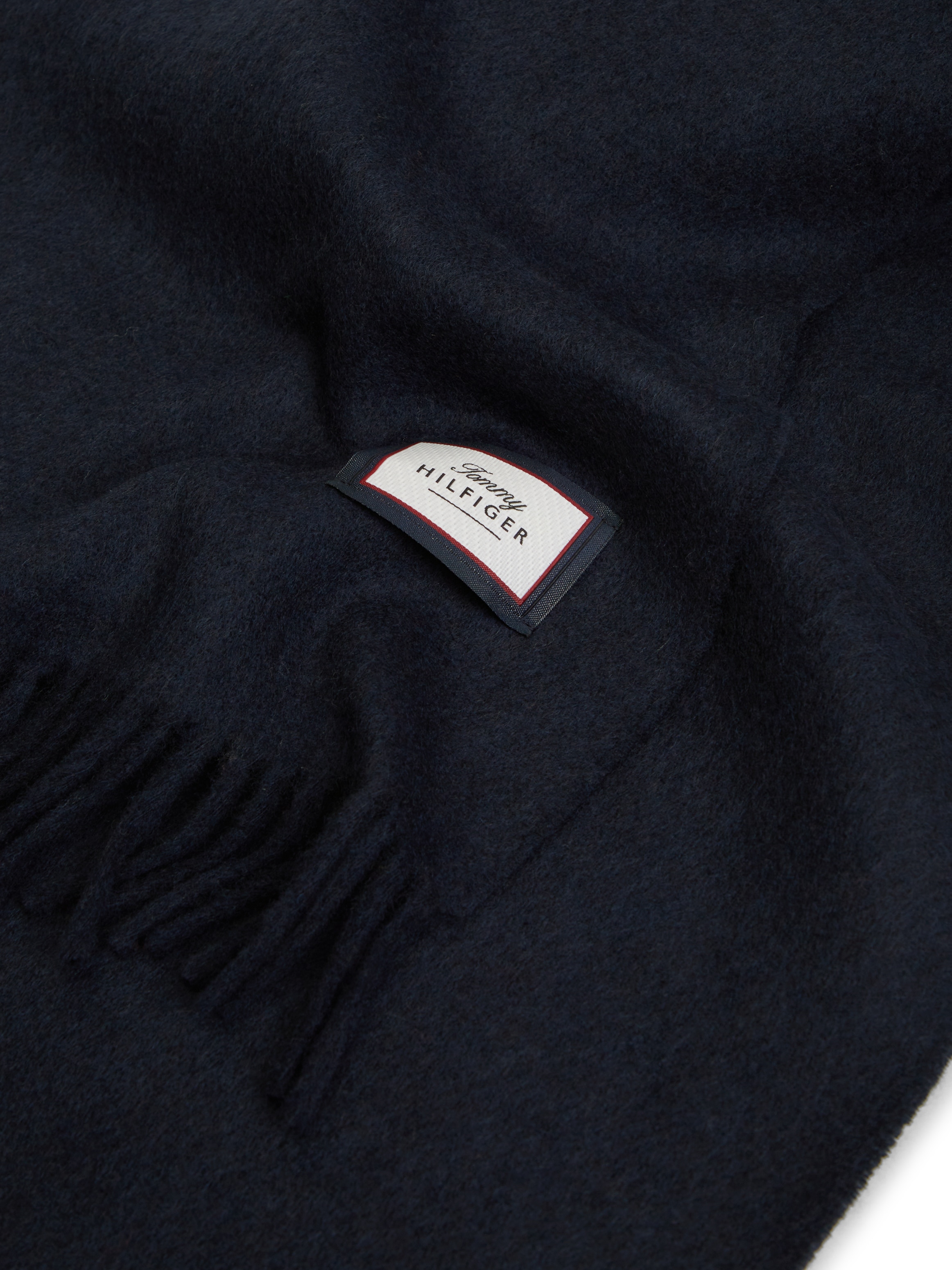 Tommy Hilfiger Wollschal aus reiner Wolle mit Logo und Fransen