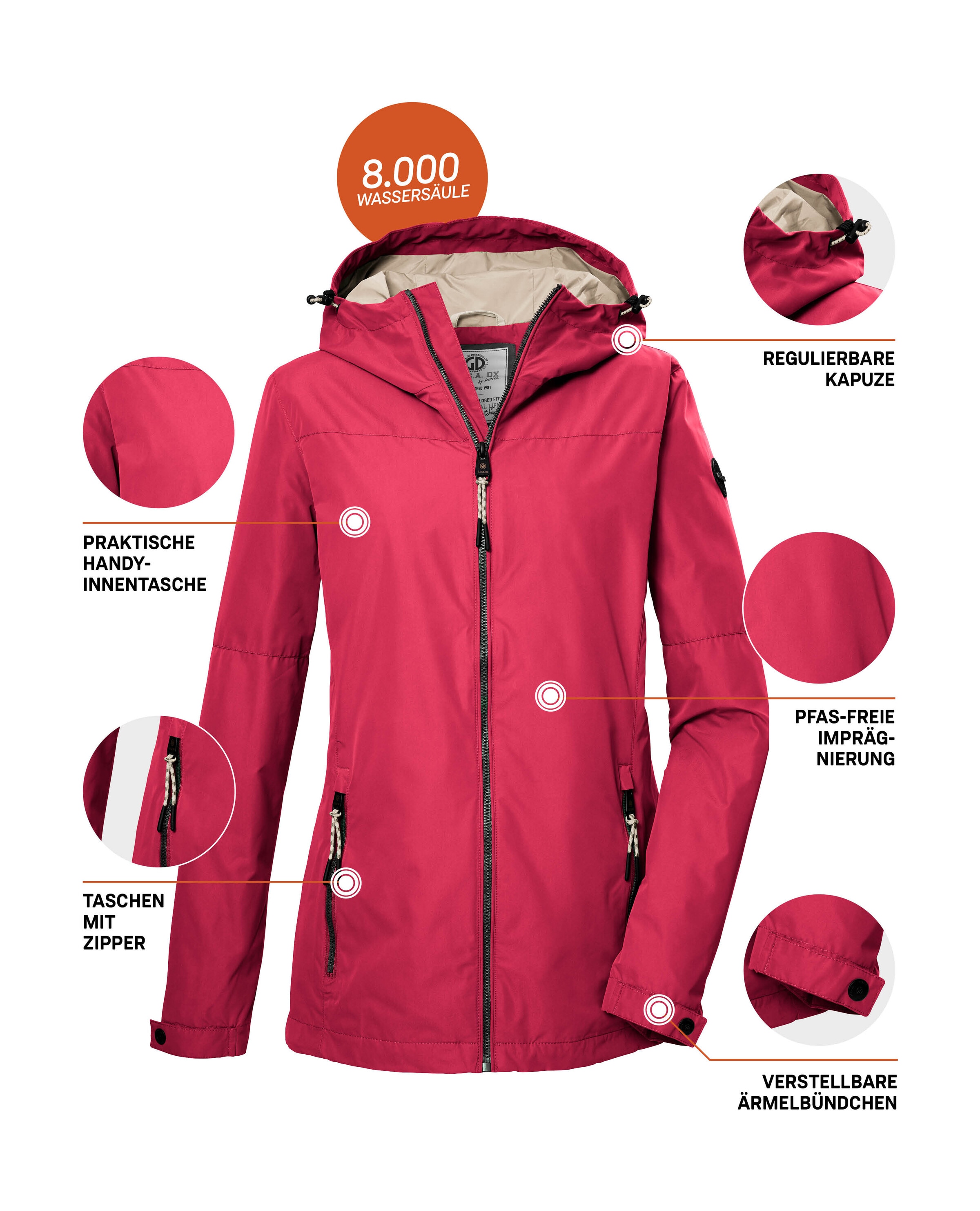 G.I.G.A. DX by killtec Funktionsjacke »GS 71 WMN JCKT«, Damenjacke: wasserdicht, winddicht, PFAS-frei, verstellbar, Kapuze
