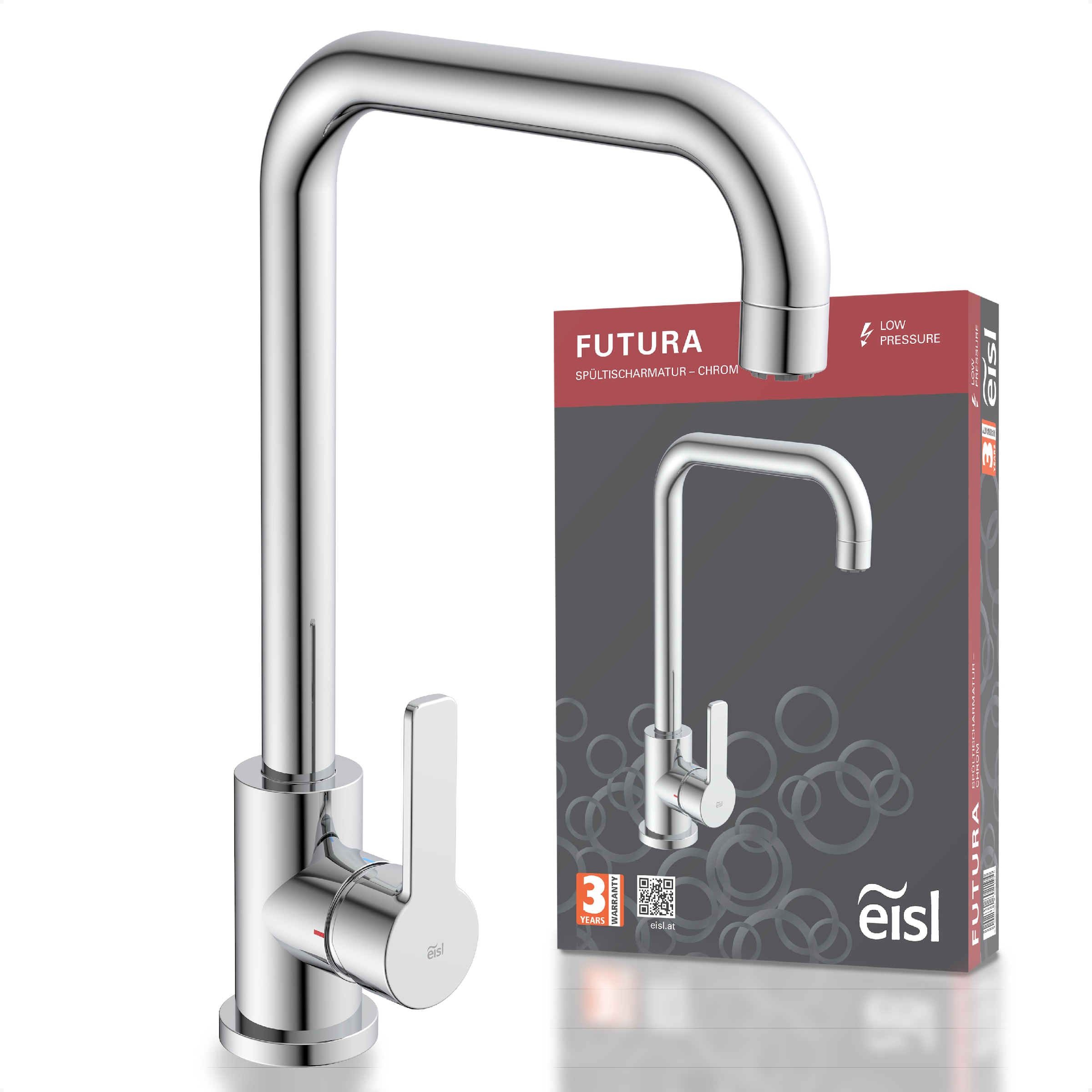 Eisl Spültischarmatur »Futura« Niederdruckarmatur, Dripless, Cold-Start, 360° schwenkbar