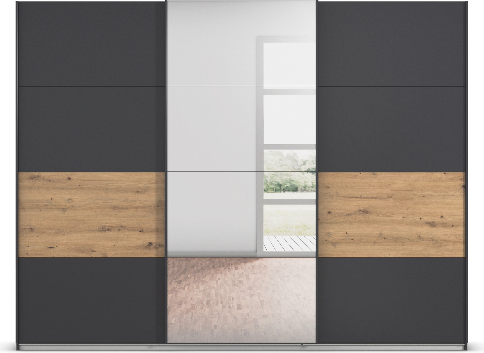 rauch Schwebetürenschrank »Schwebetürenschrank Kleiderschrank Schrank Garderobe CORTONA«, inkl. Inneneinteilung, 2 Stoffboxen und zusätzlichen Einlegeböden