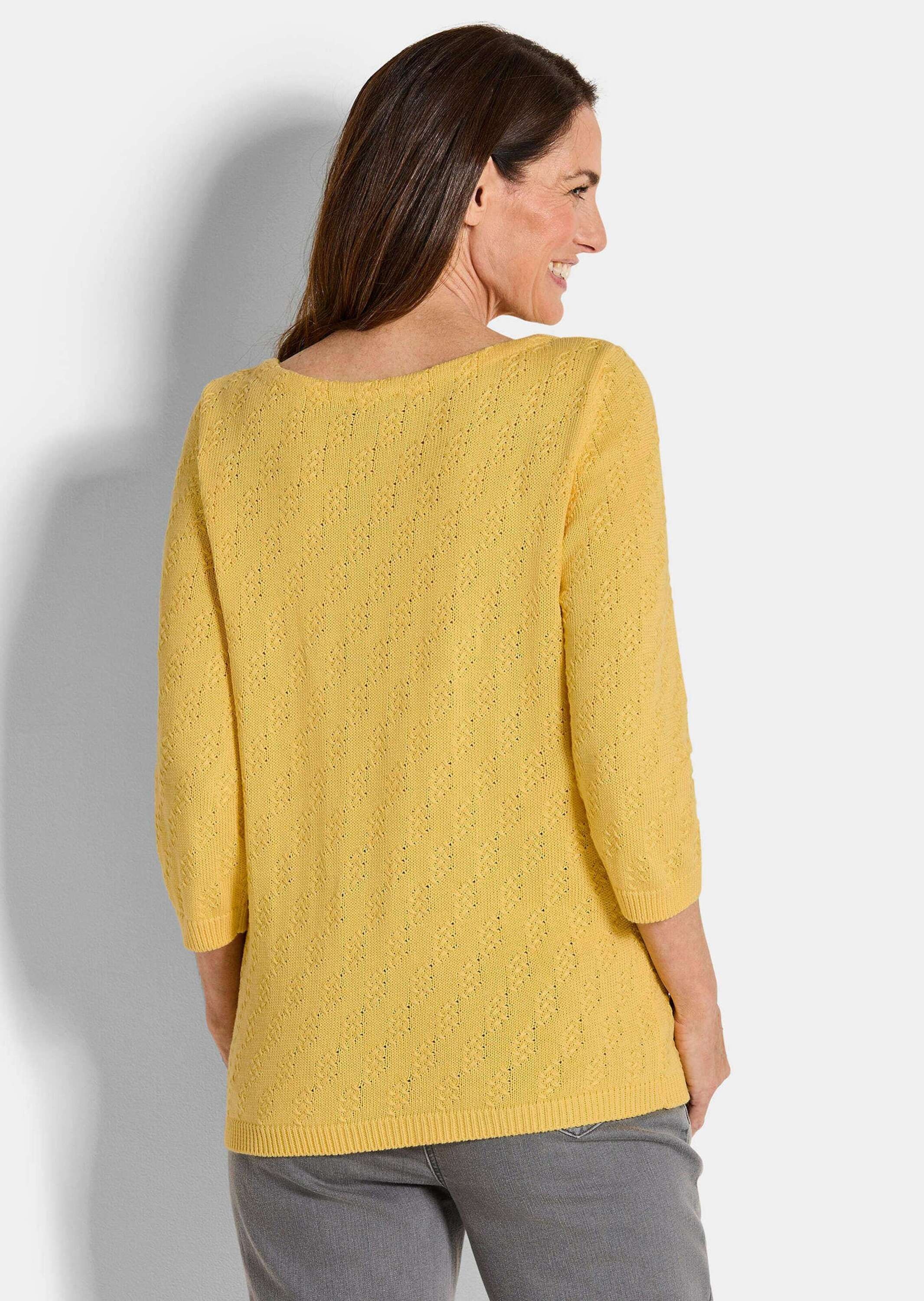 GOLDNER Rundhalspullover »Kurzgröße Halbarm Baumwollpullover mit Struktur« 3/4-Ärmel