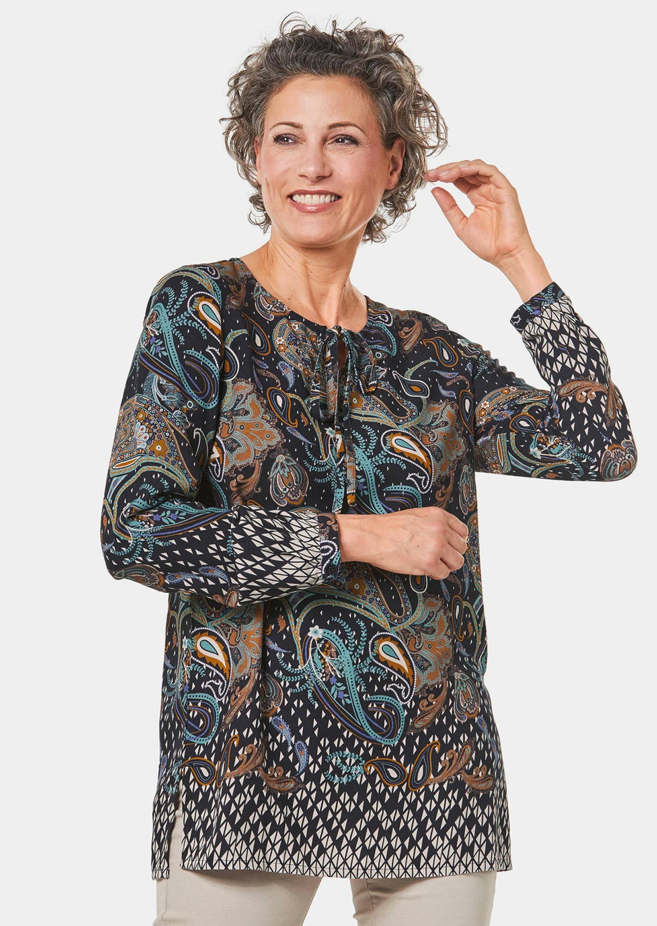 GOLDNER Druckbluse »Kurzgröße Farbbrillante Druckbluse mit liebevollen Details«