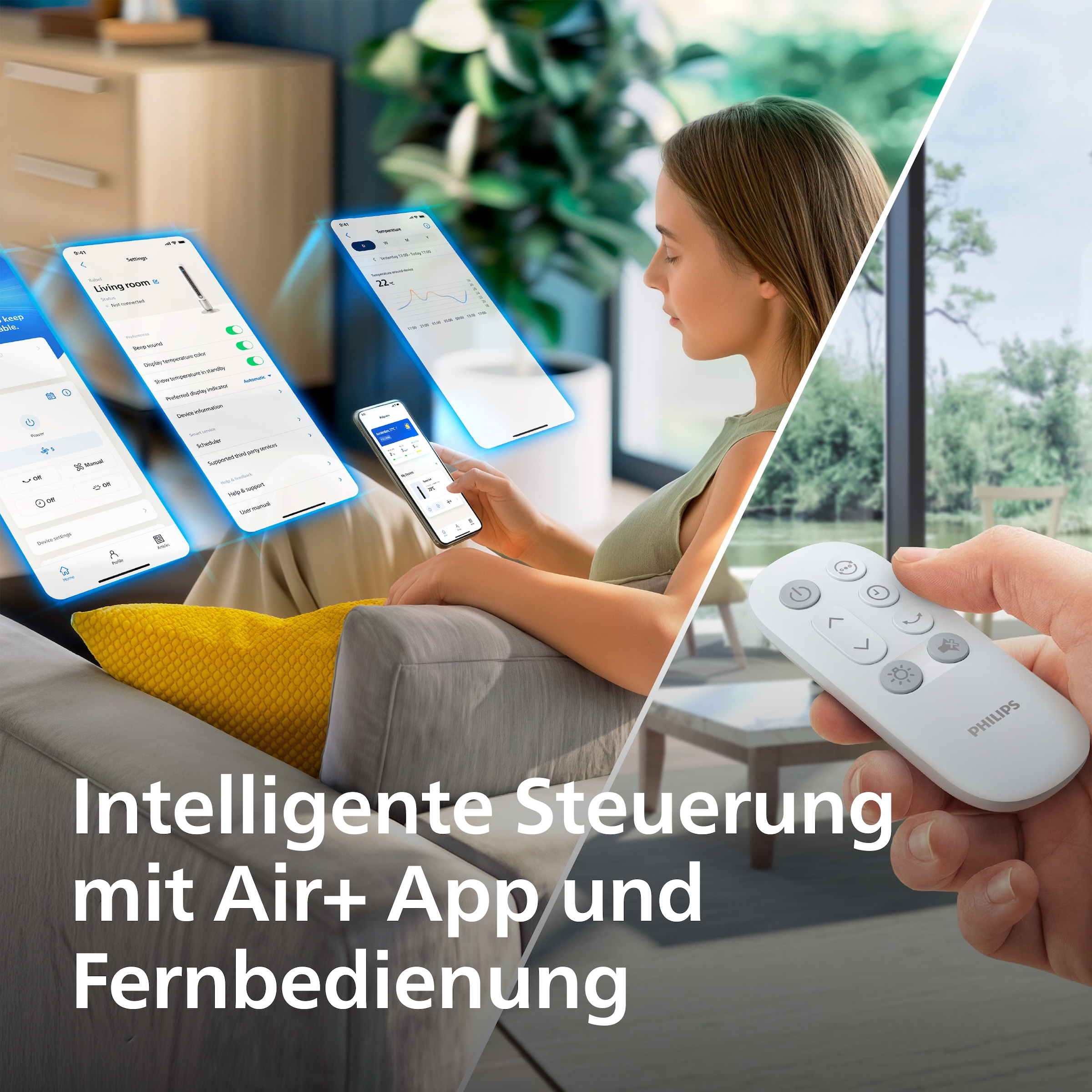 Philips Turmventilator »CX7550 Serie 7000 mit 12 Geschwindigkeiten u. Aromatherapie-Zusatz« Oszillierend, besonders leise, mit DC-Motor, Timer u. Fernbedienung