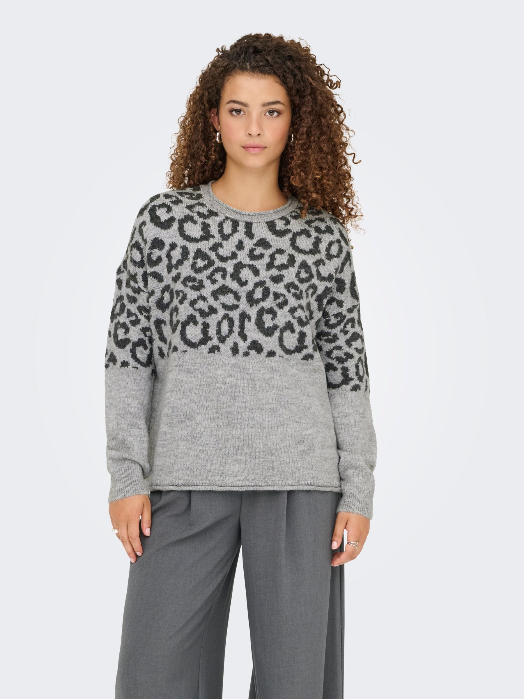 ONLY Rundhalspullover »ONLJADE ANIMAL LS O-NECK NOOS KNT« Kunstfaser, regular fit