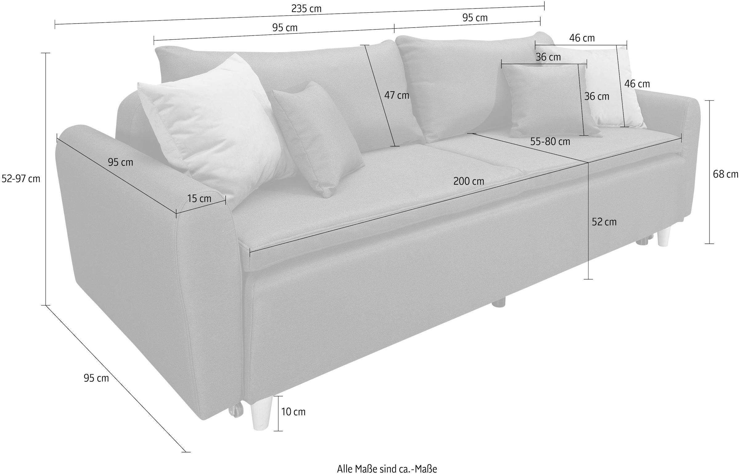 INOSIGN Schlafsofa »Anika«, mit Boxspringaufbau, Bettfunktion & Bettkasten, Dauerschlafsofa