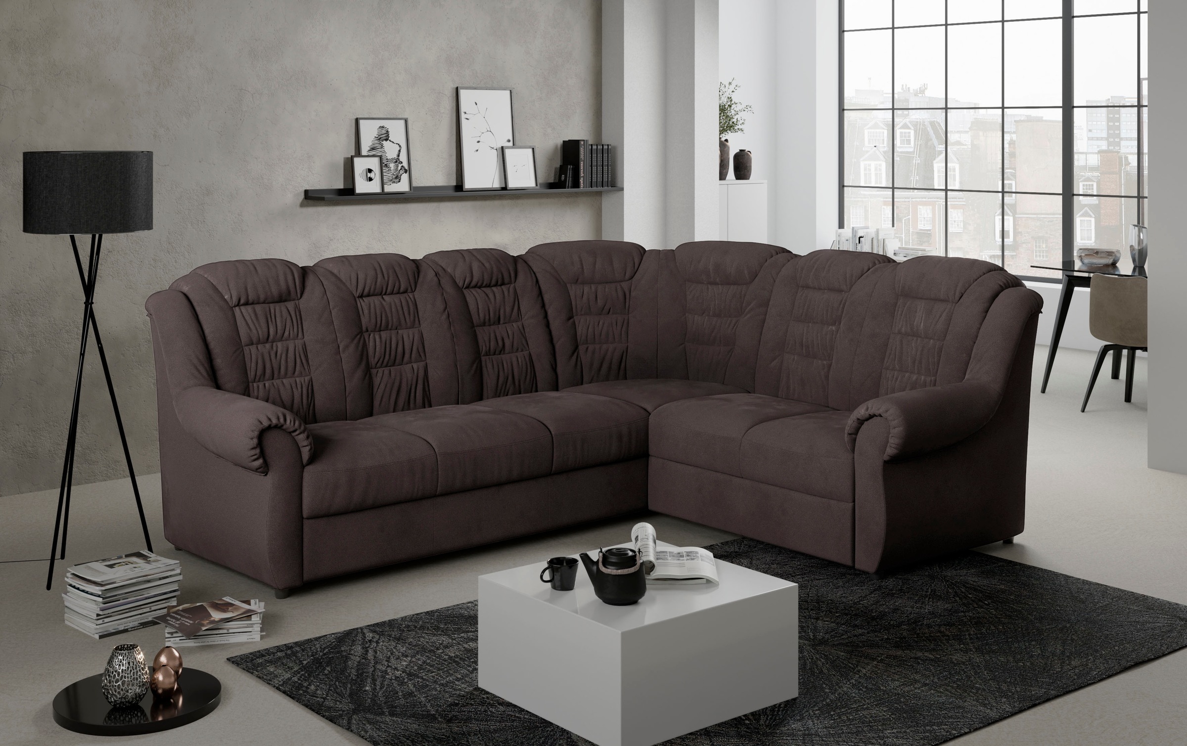 Home affaire Ecksofa »Boston L-Form«, mit hoher Rückenlehne, wahlweise mit Bettfunktion & Stauraum