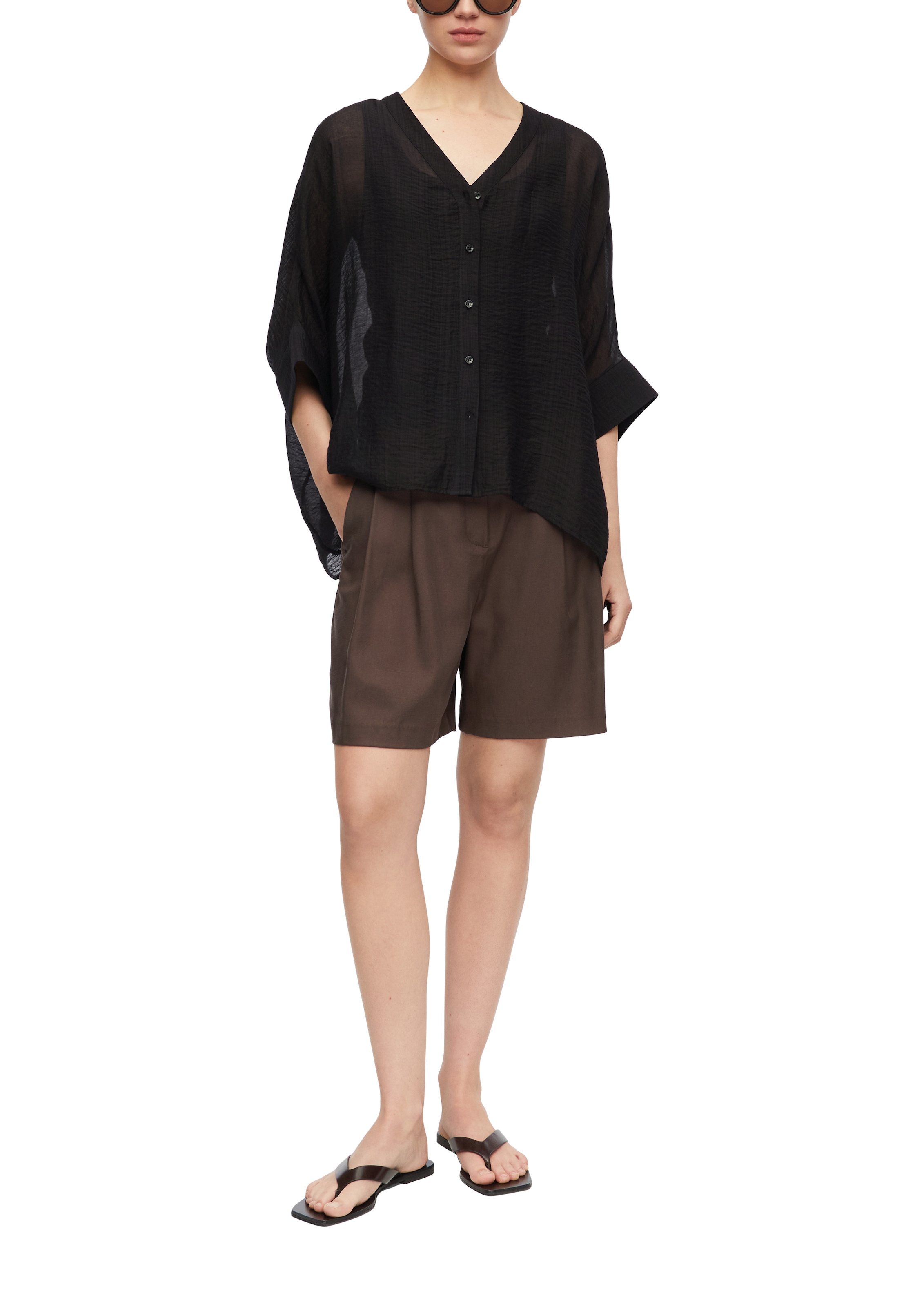 Comma Schlupfbluse Transparente Sommerbluse mit V-Ausschnitt