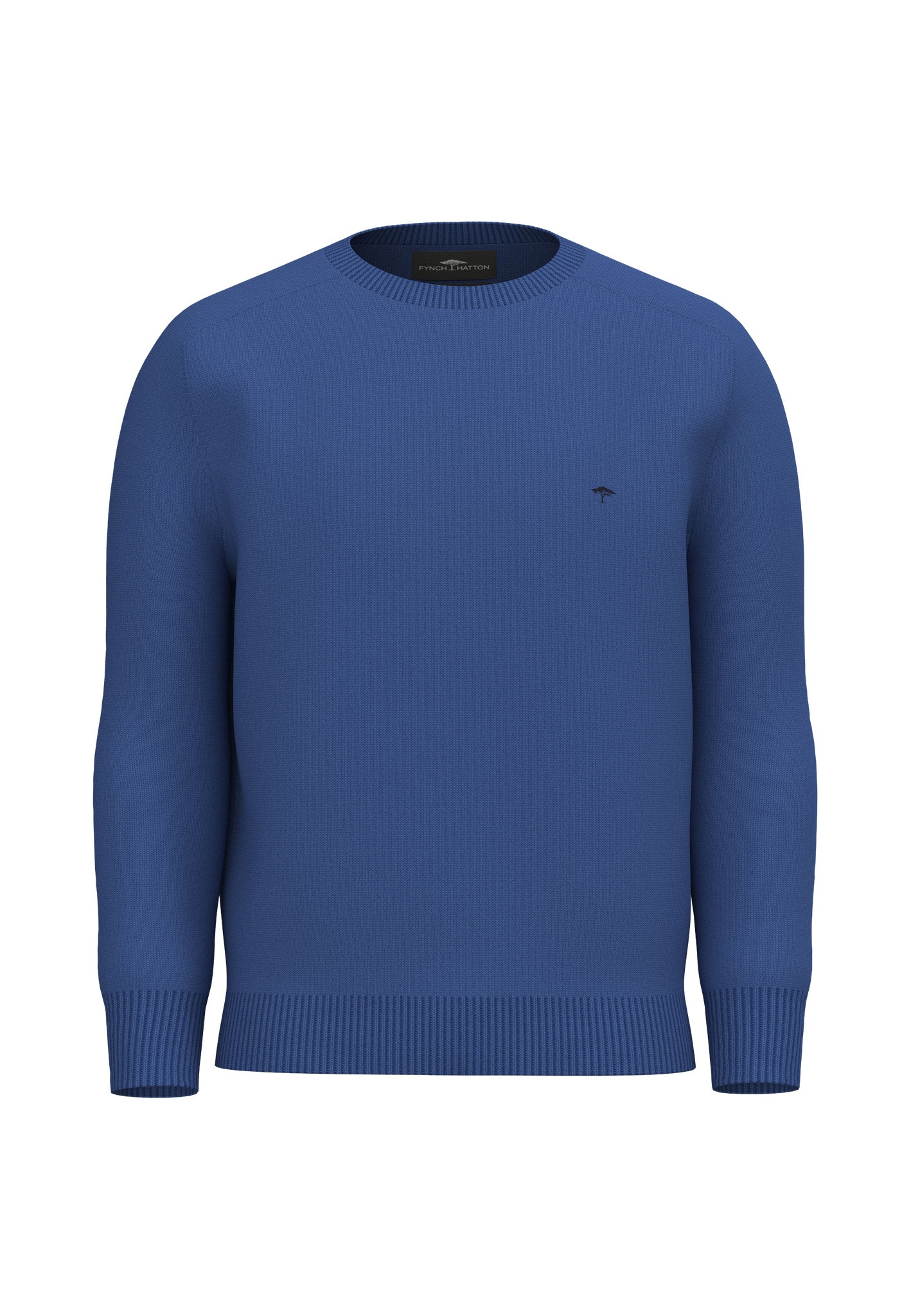 Fynch-Hatton Herren Strickpullover mit Logo Stickerei in blau, Größe XXL