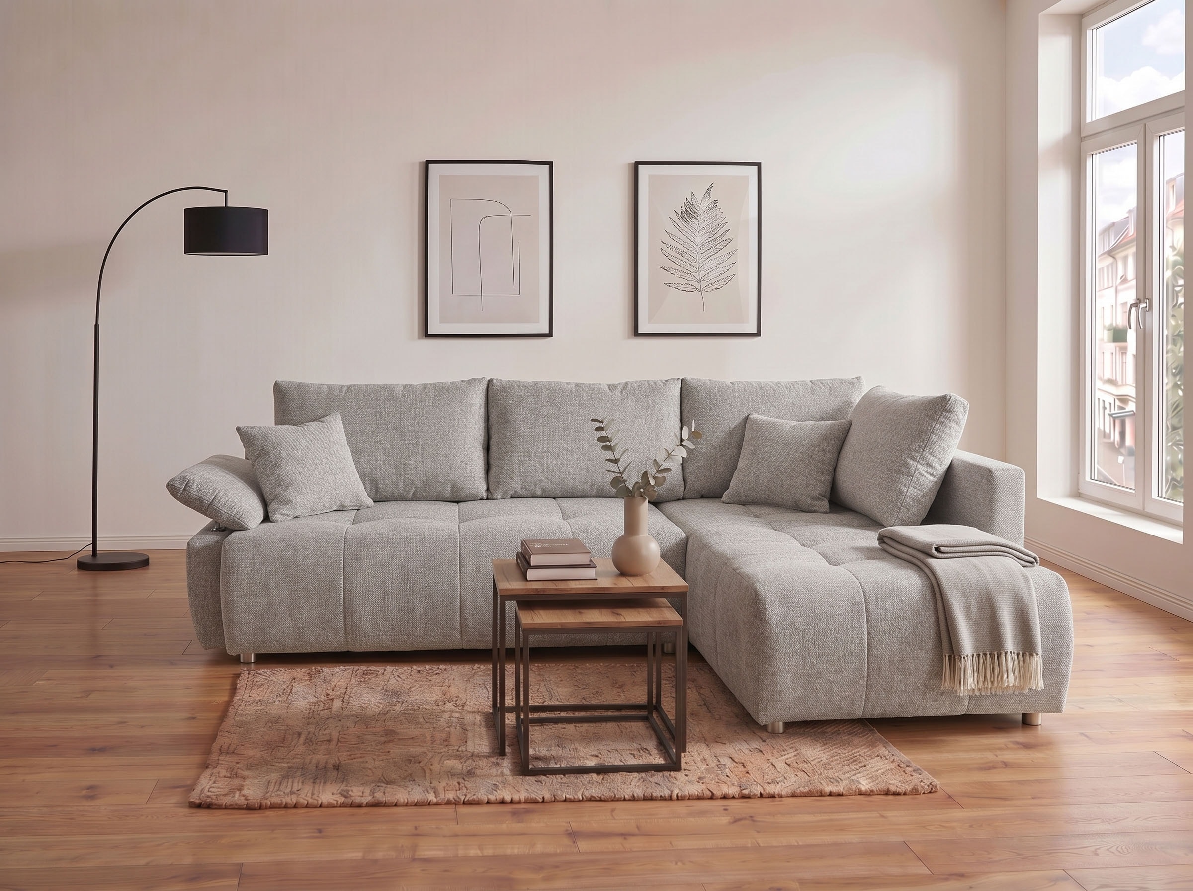 COLLECTION AB Ecksofa »Funtastic L-Form, B: 213 cm, Schlaffunktion, Bettkasten, auch in Cord« Armteilverstellung, Bonnellfederkern, frei stellbar