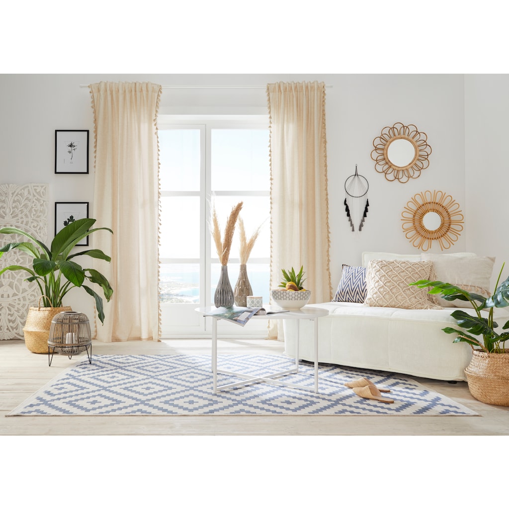 Guido Maria Kretschmer Home&Living Vorhang »Clara«, (1 St.), blickdicht, Leinen Optik, mit trendigen Bommeln
