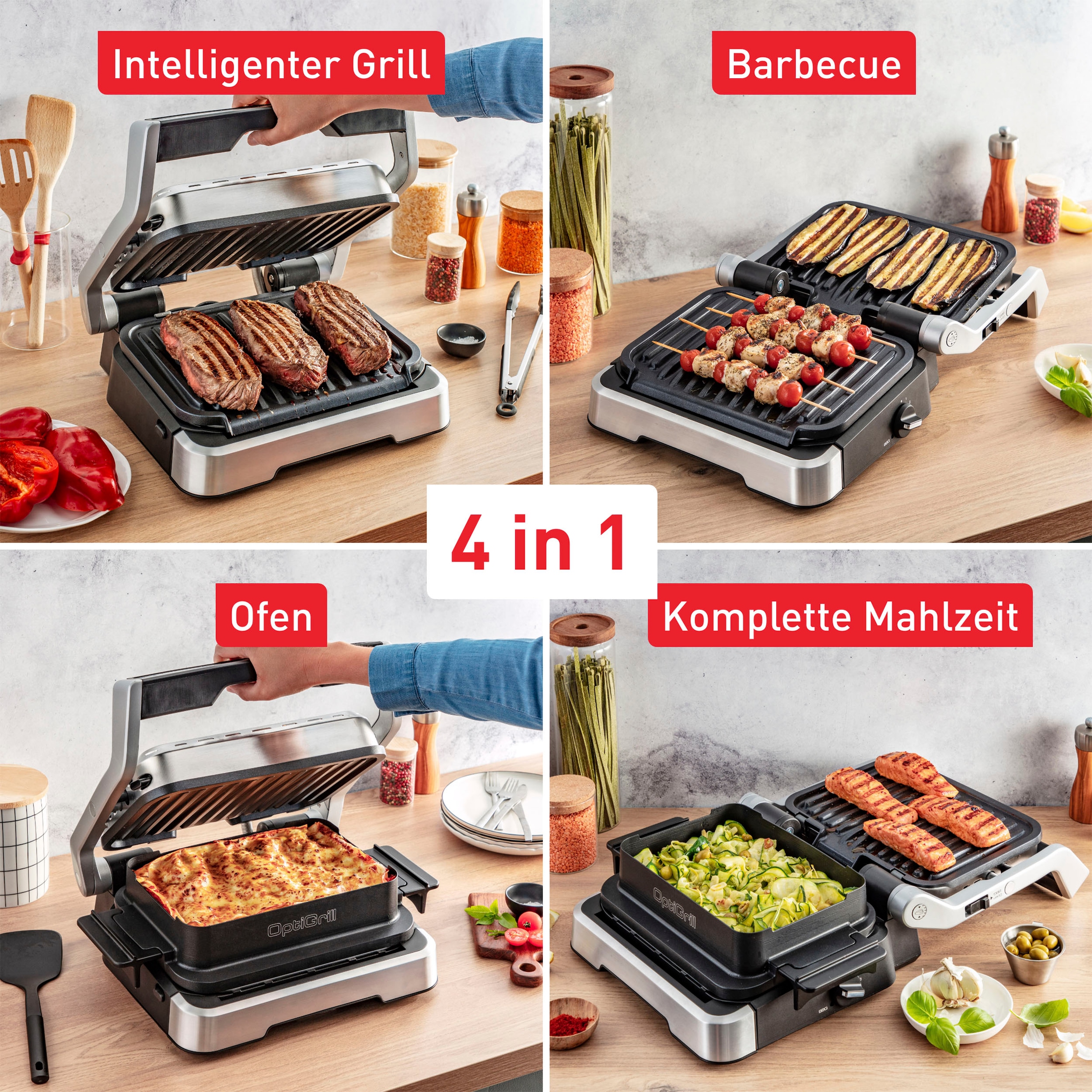 Tefal Kontaktgrill »GC774HP OptiGrill 4in1«, 2100 W, inkl. Backschale, aufklappbar. Gratis: Hamburger Presse