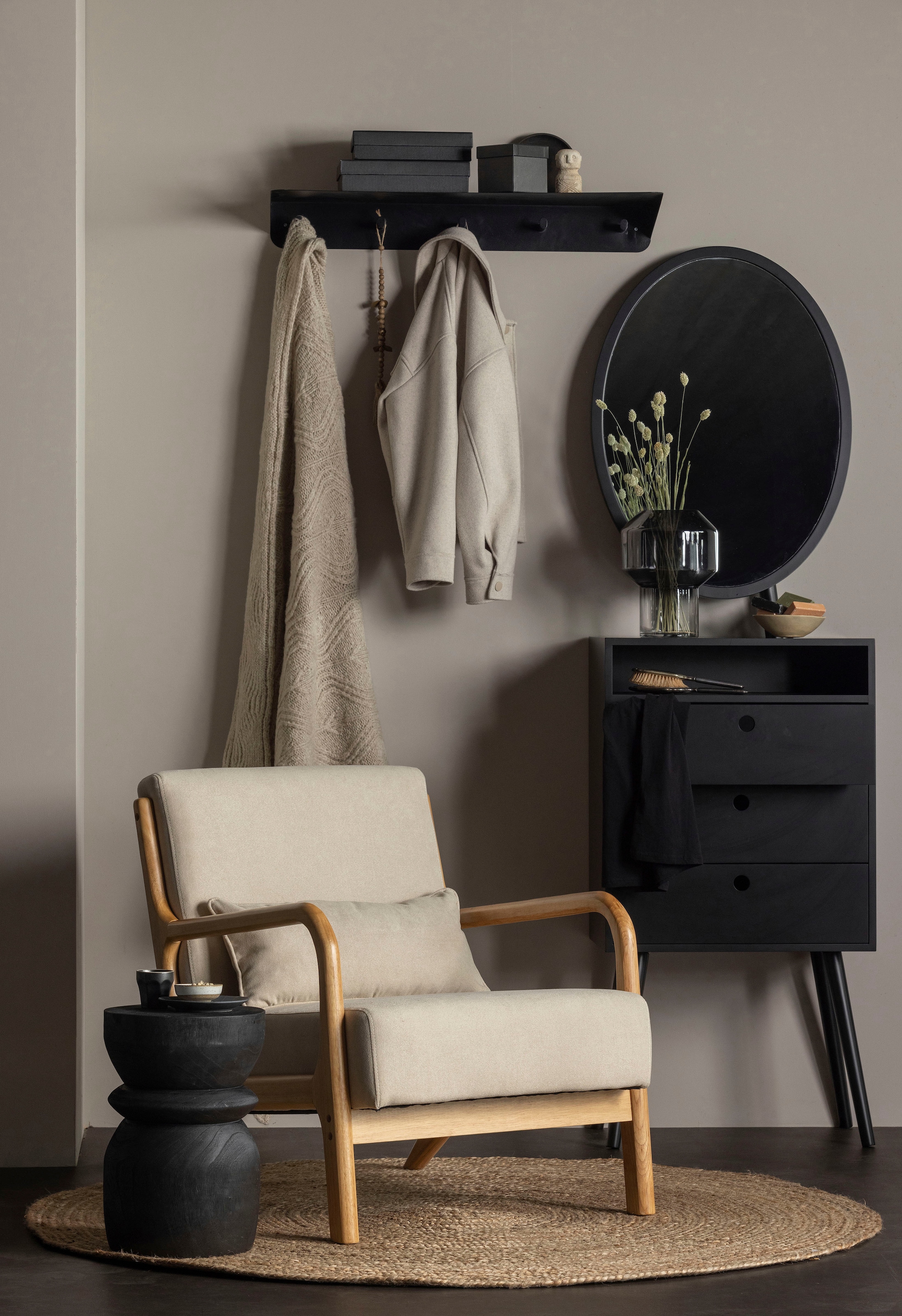 WOOOD Loungesessel »Mark mit Gewebtem Bezug und Gummibaumholz-Rahmen B 67 x T 82 x H 75 cm« Gute Verschleißfestigkeit, Tragkraft 135 kg, separates Rückenkissen
