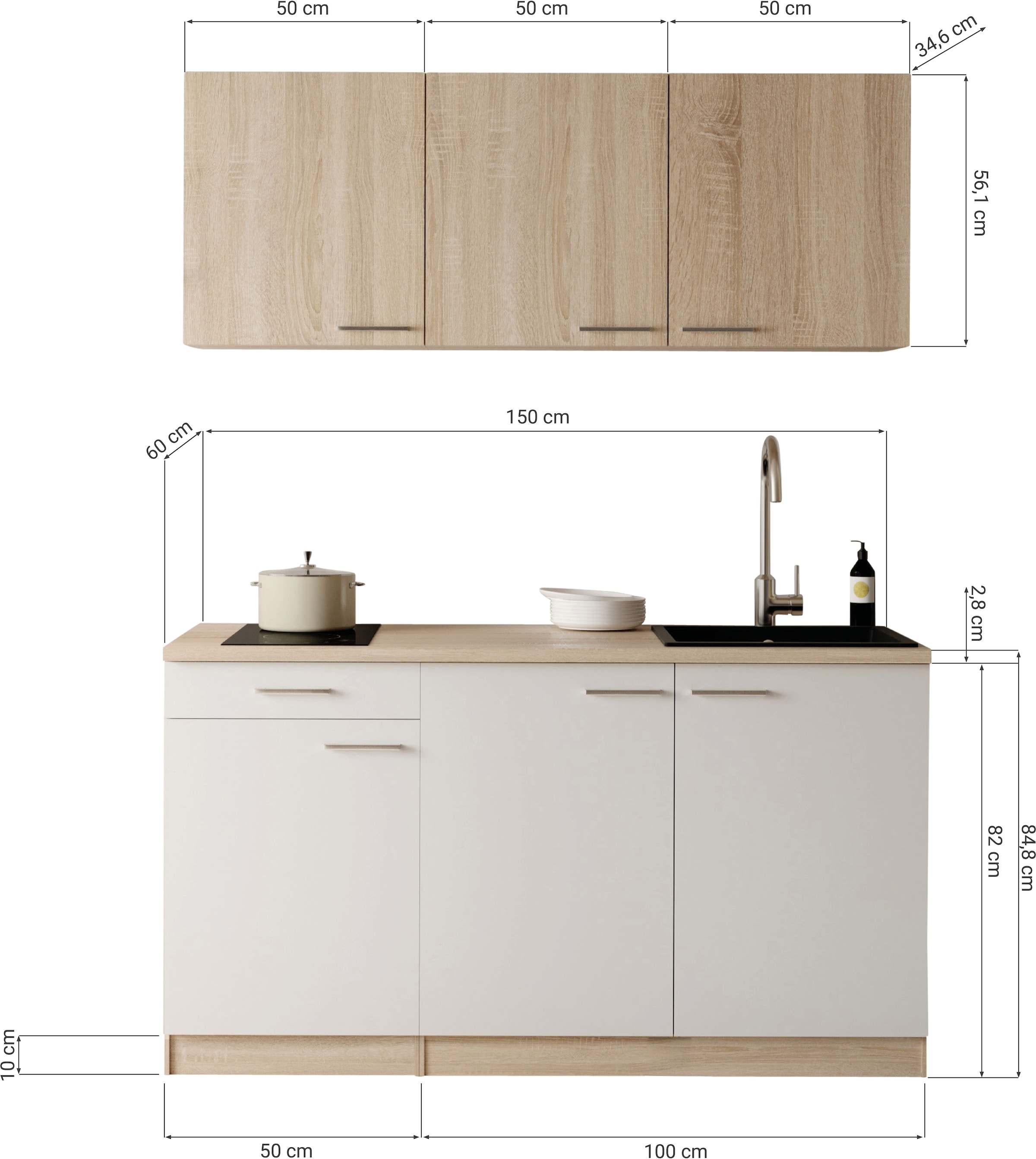 RESPEKTA Pantryküche »Ingrid« zerlegt, wahlweise mit Kühlschrank, Soft-Close-Funktion, Breite 150 cm