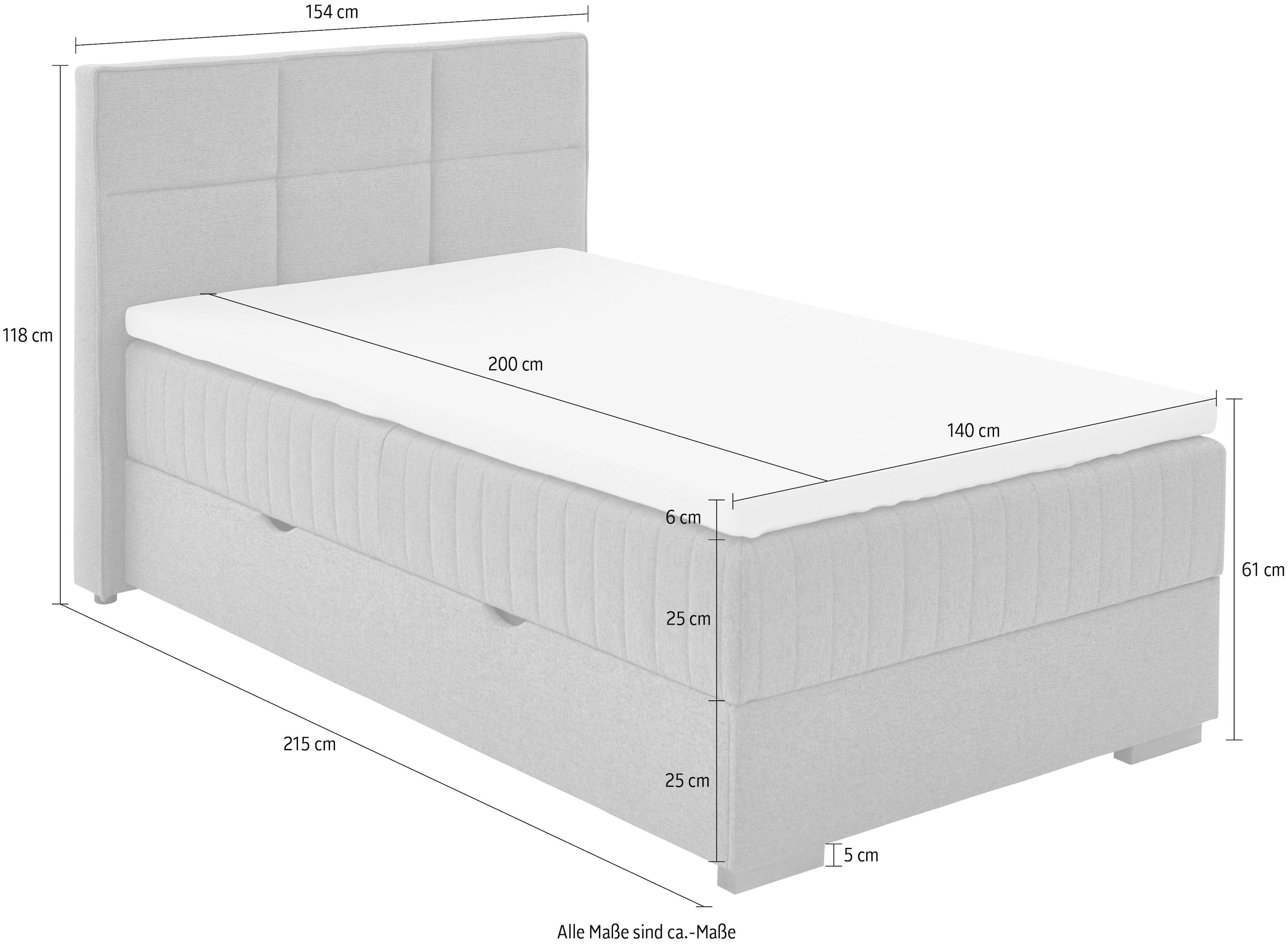 meise.möbel Boxspringbett »Tambo«, inkl. Bettkasten & Topper, erhältlich in 120x200cm oder 180x200cm