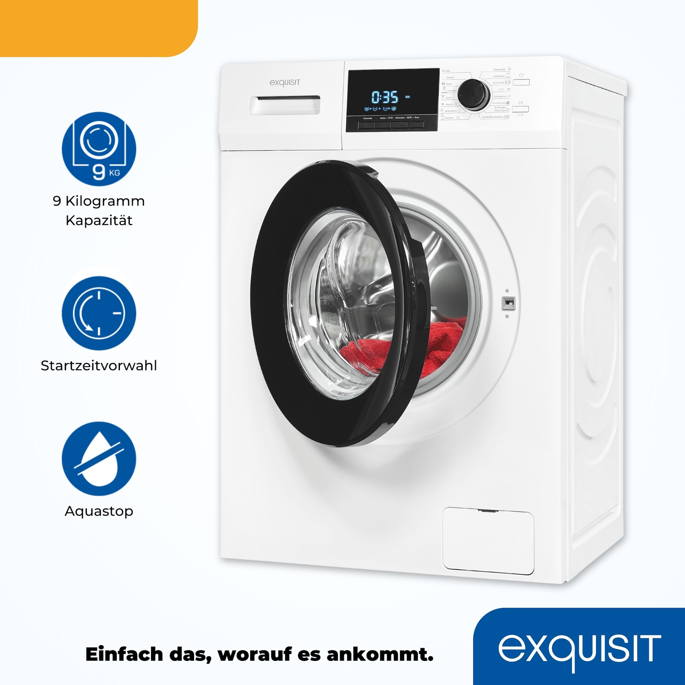 exquisit Waschmaschine »WA9214-340A«, 9 kg, 1400 U/min, Aquastop-Schlauch