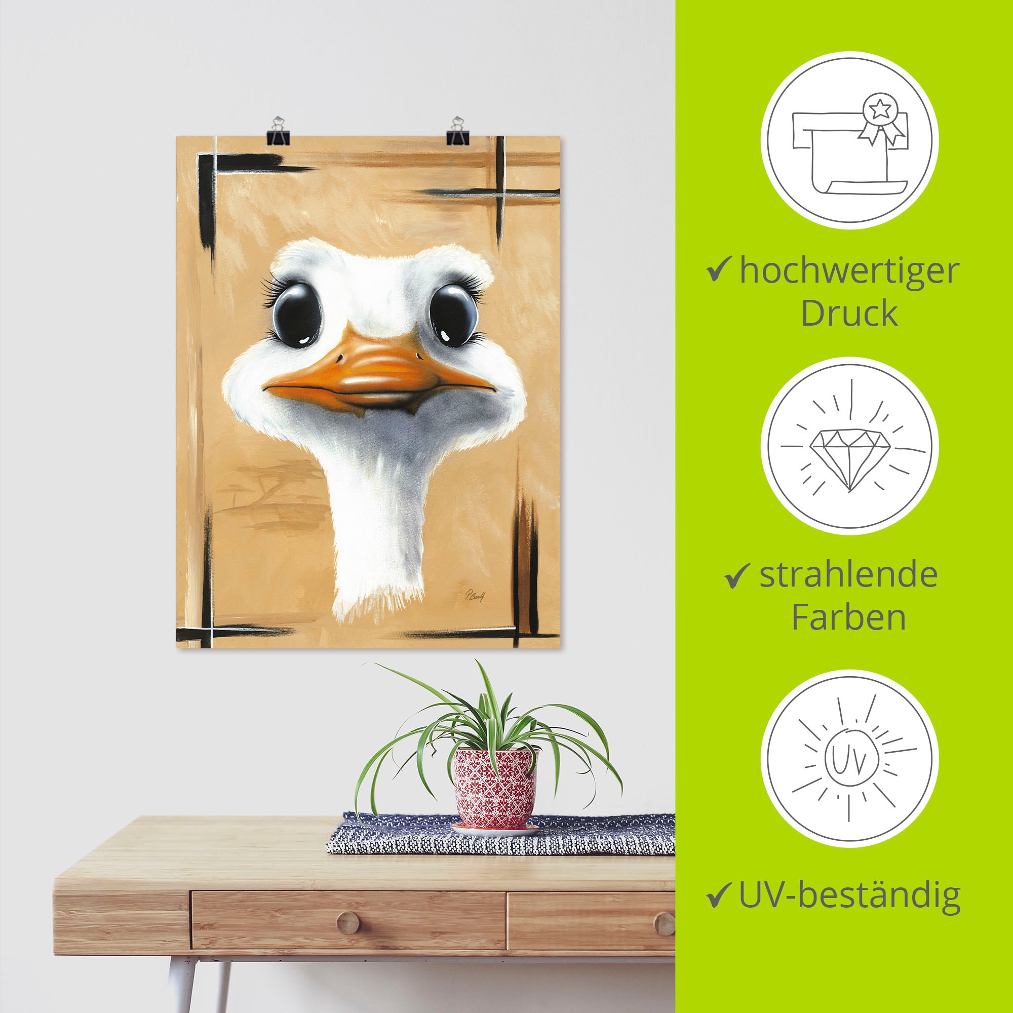 Artland Poster »Lustiger Strauß« Vogelbilder 1 Stk. tlg. als Poster, Wandaufkleber in verschied. Größen