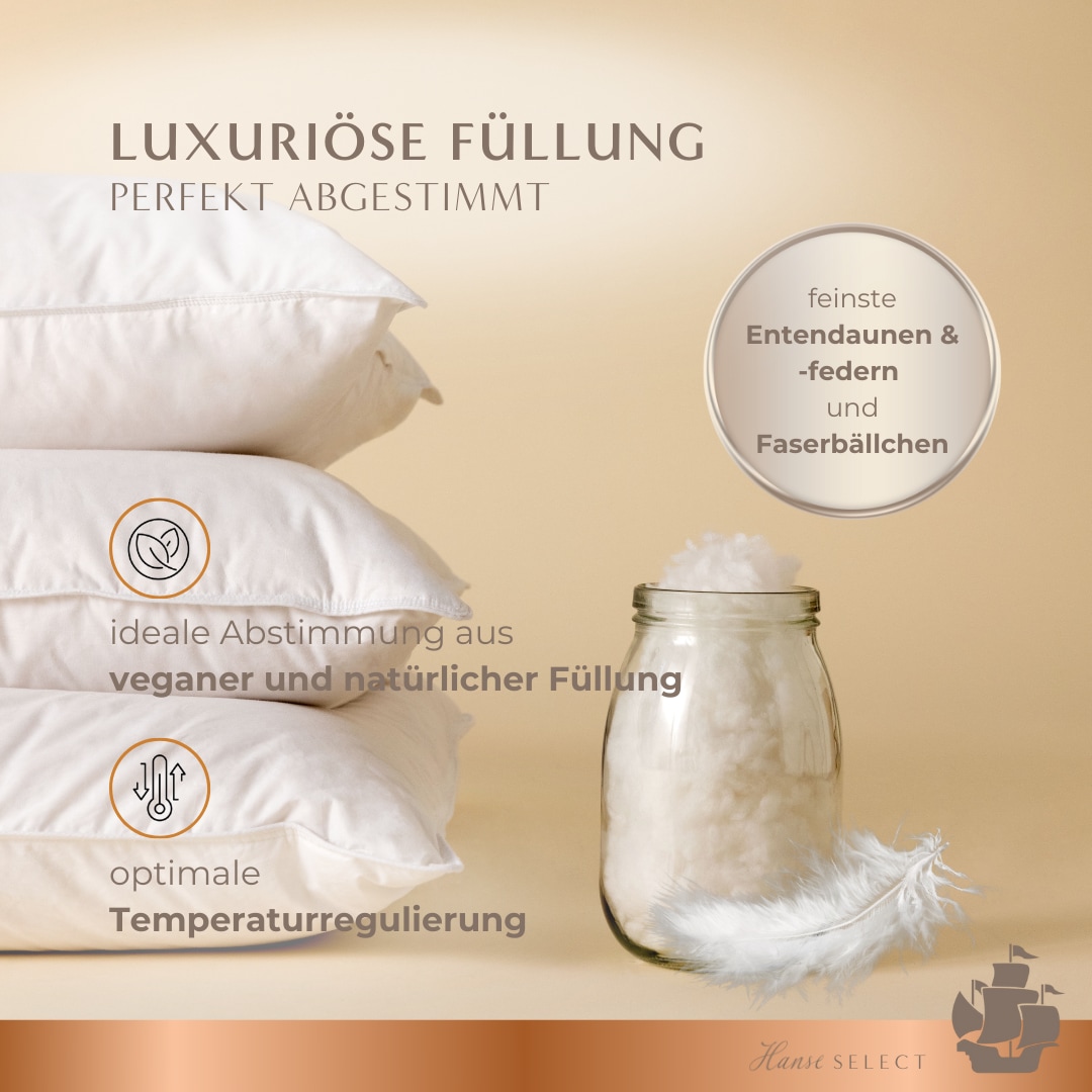 Hanse mit Kogge 3-Kammer-Kopfkissen »Hanse Select, Luxuskopfkissen, Made in Germany, 80x80 cm & 40x80 cm« 1 Stk. tlg. Seitenschläfer, Rückenschläfer, Bauchschläfer, Kissen 40x80cm, 80x80cm