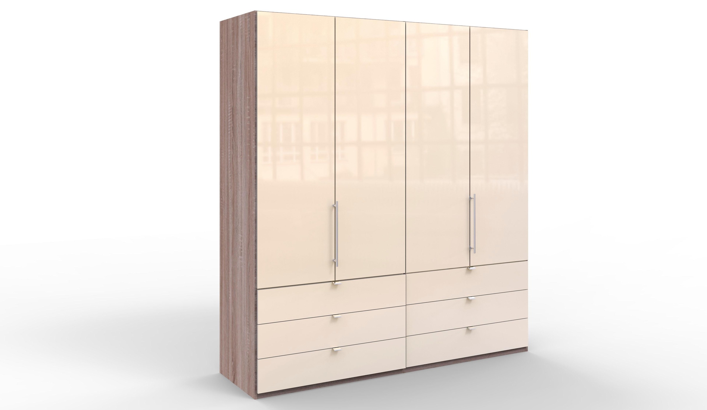 WIEMANN Falttürenschrank »Loft, Kleiderschrank, Schrank, Wäscheschrank, mit Glasfront«, (3 Breiten, 2 Höhen 216/236 cm auswählbar, MADE IN GERMANY), inkl. gepämpften Schubkästen und Türen, mit Panoramaöffnung