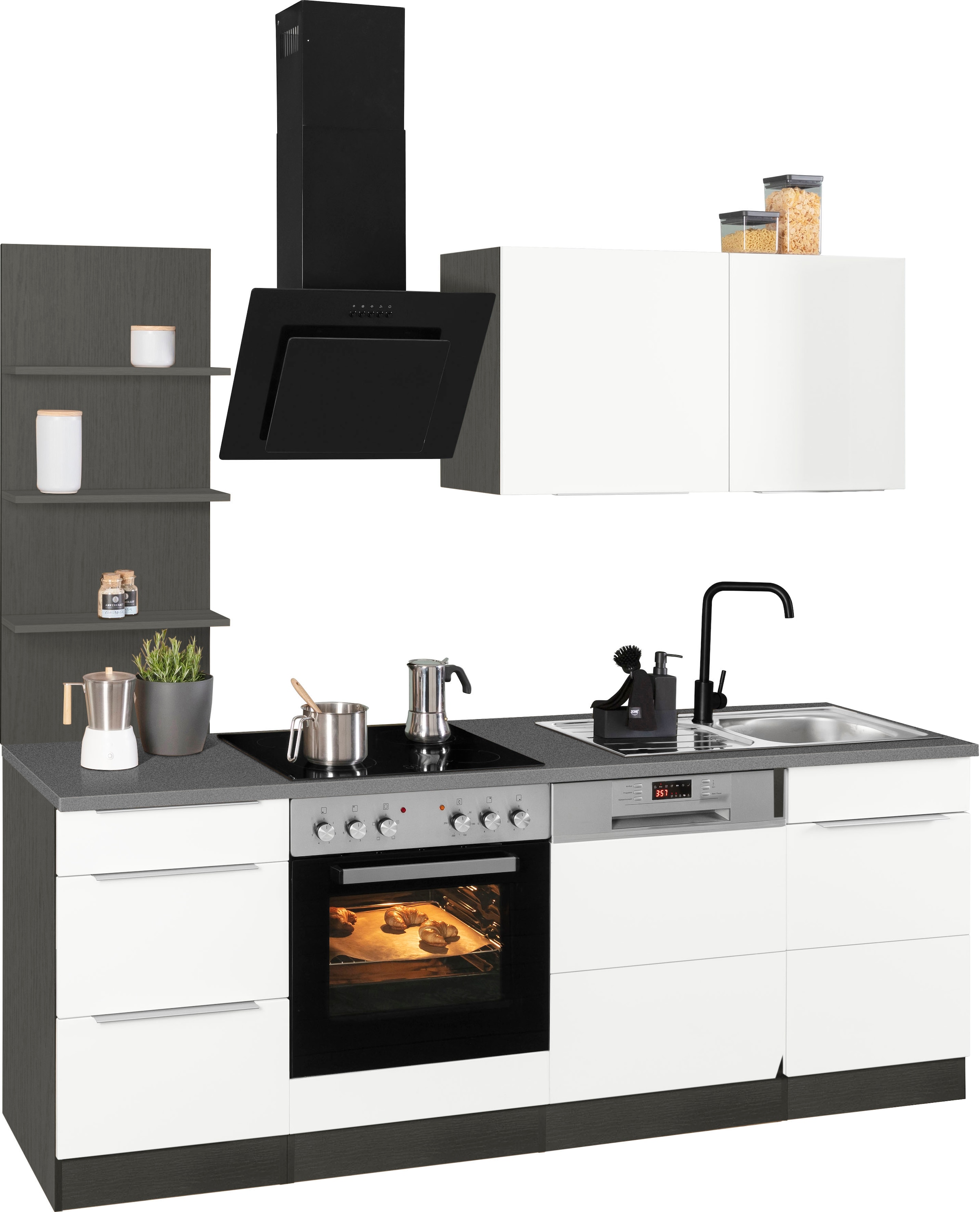 KOCHSTATION Küchenzeile »KS-Brindisi« Breite 220 cm, wahlweise mit E-Geräten, mit MDF-Fronten und Regal