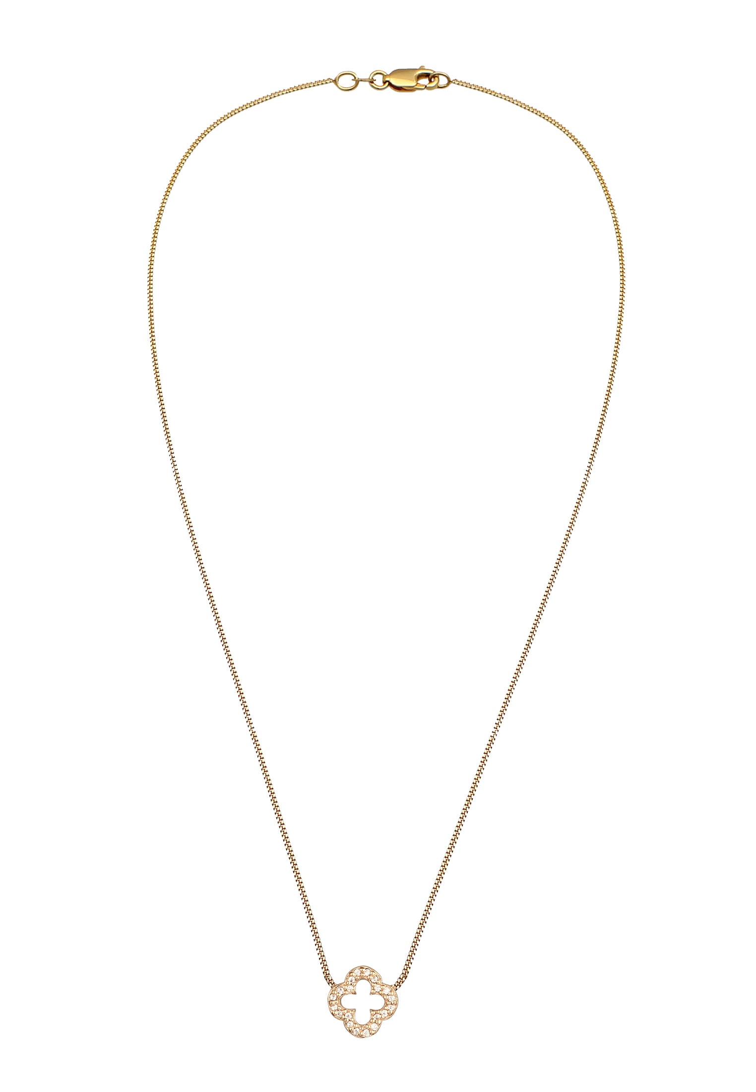 Elli Premium Silberkette »Halskette Kleeblatt Zirkonia Weiß 375 Gelbgold«