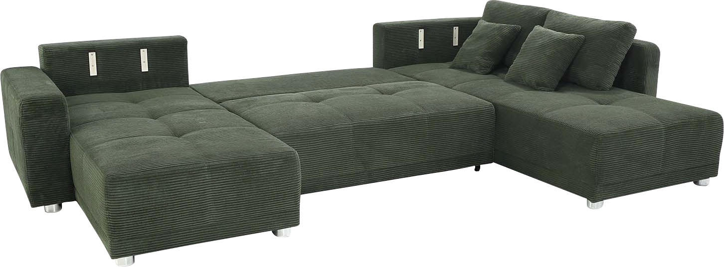 Jockenhöfer Gruppe Wohnlandschaft »Orlando U-Form, B: 337 cm« mit Bettfunktion, Bettkasten, 2 Kopfstützen & 2 Zierkissen, Federkern