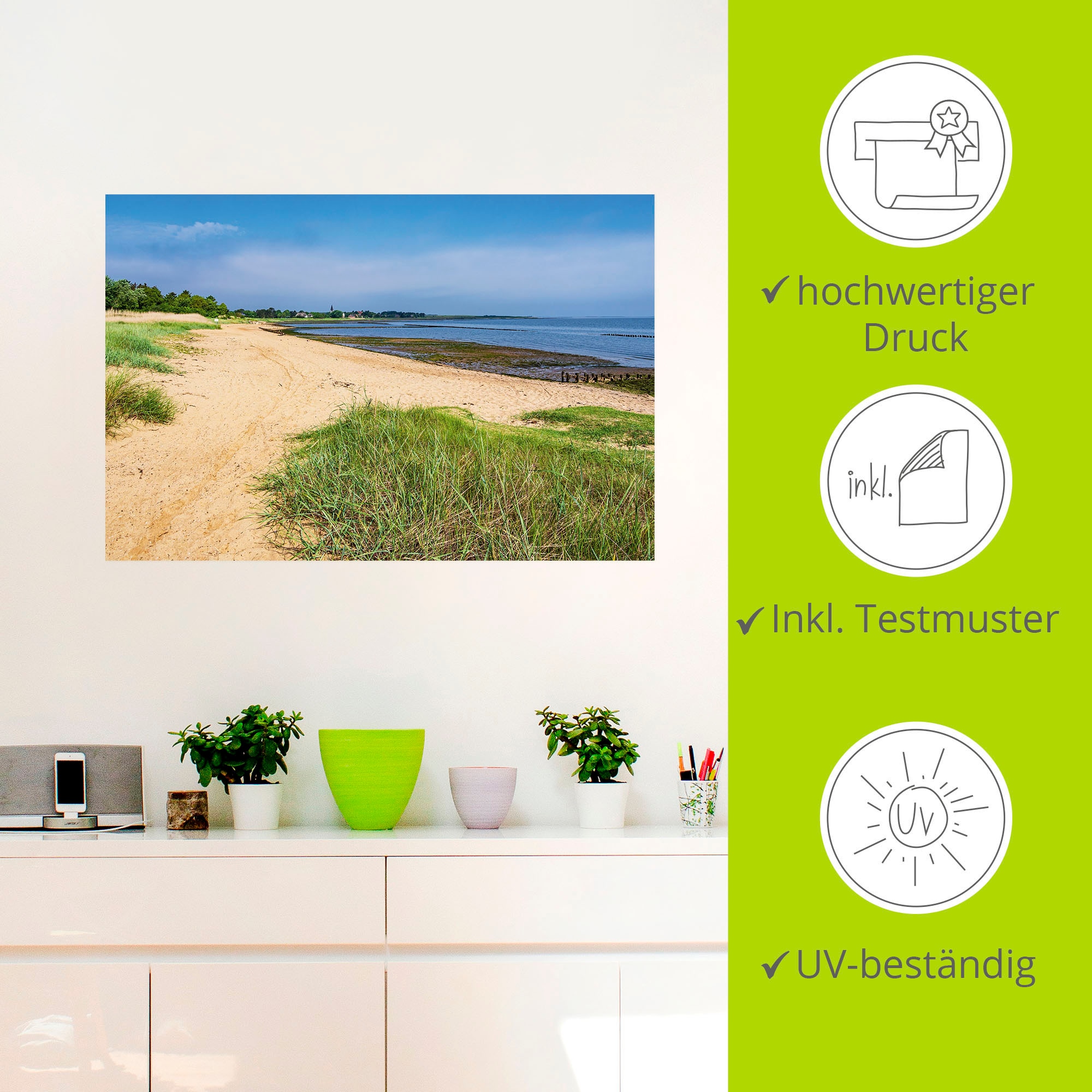 Artland Wandbild »Strand am Wattenmeer in Nebel, Amrum«, Strandbilder, (1 St.), als Alubild, Leinwandbild, Wandaufkleber oder Poster in versch. Größen