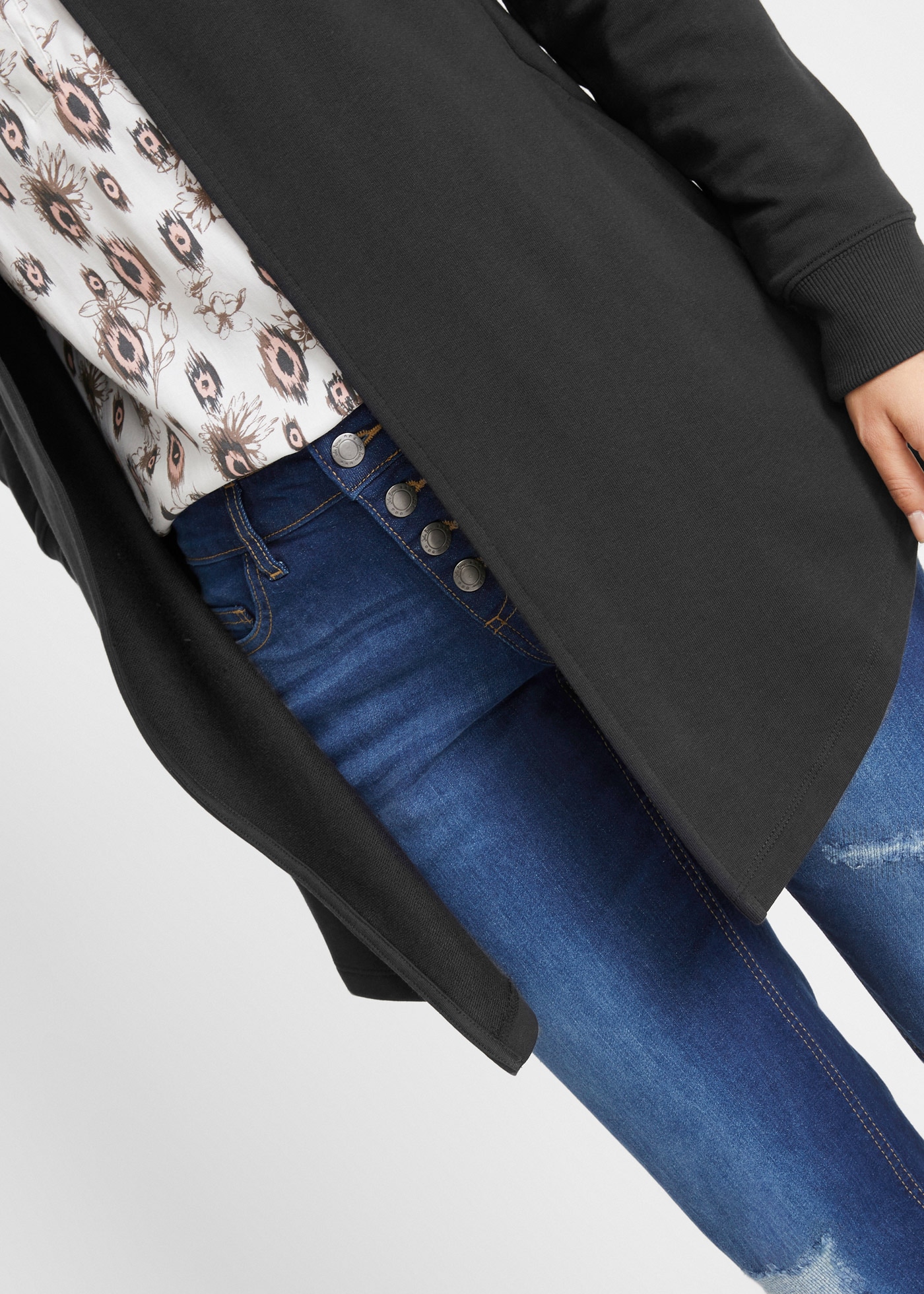 bonprix Sweatjacke Long-Sweatjacke aus Baumwoll-Mix