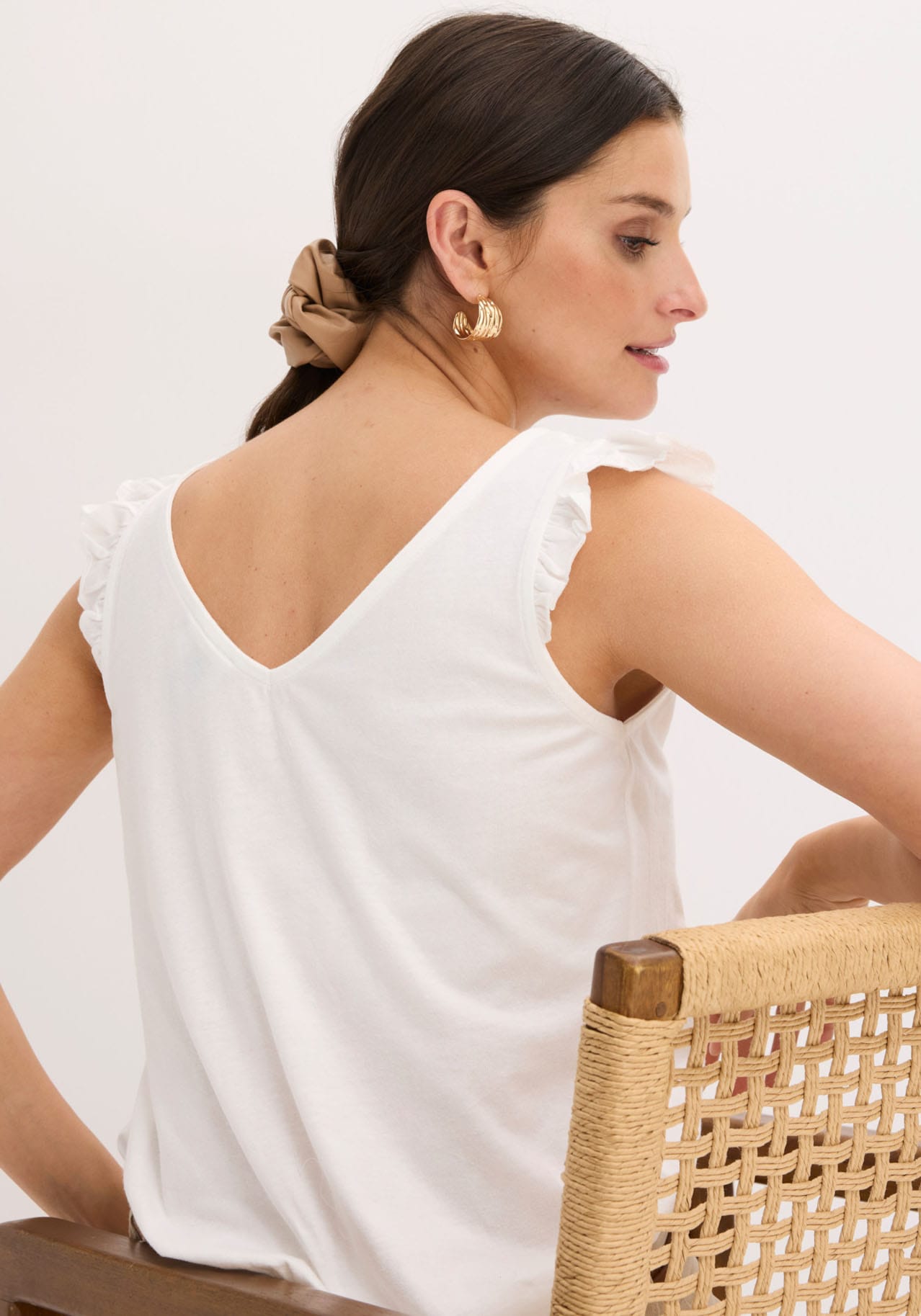 bonprix Shirttop lockerer loose fit, mit süßer Rüsche, aus Baumwolle