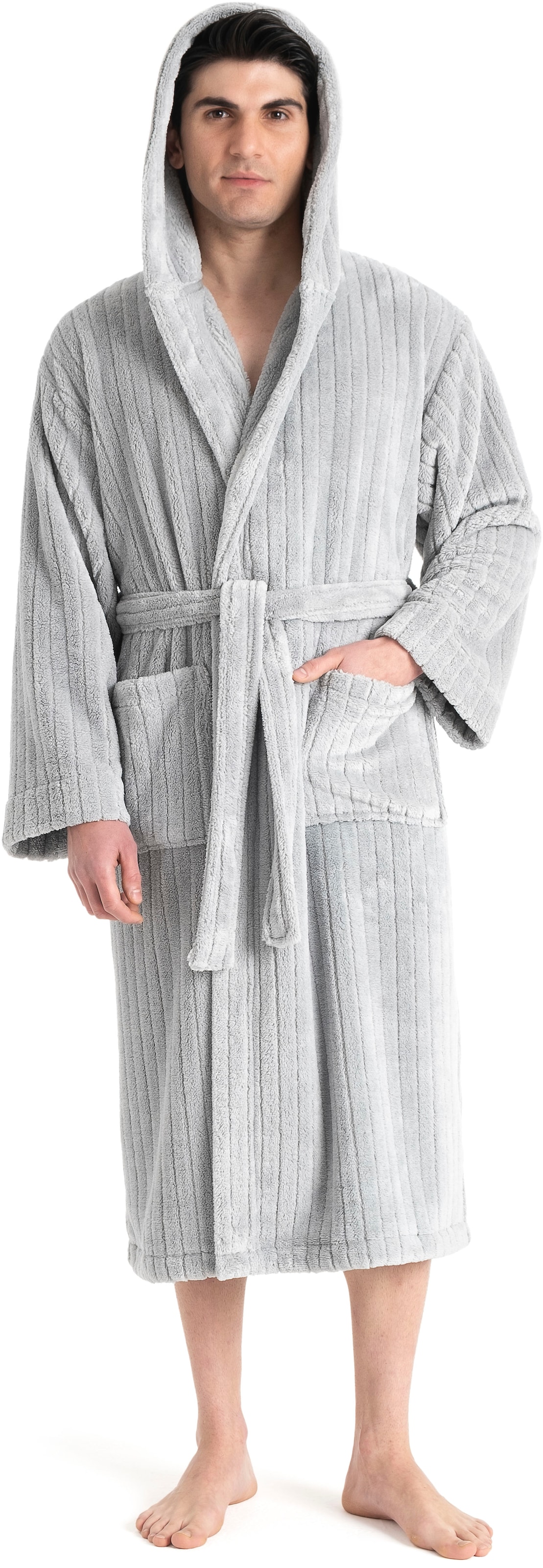LeGer Home by Lena Gercke Unisex-Bademantel »Lovina gestreift, ideal für Sauna & Spa, Hotelbademantel, Morgenmantel« 1 Stk. Hoch-Tief, kuschelig weicher Fleece, plüsch, Damen und Herren, XS-3XL