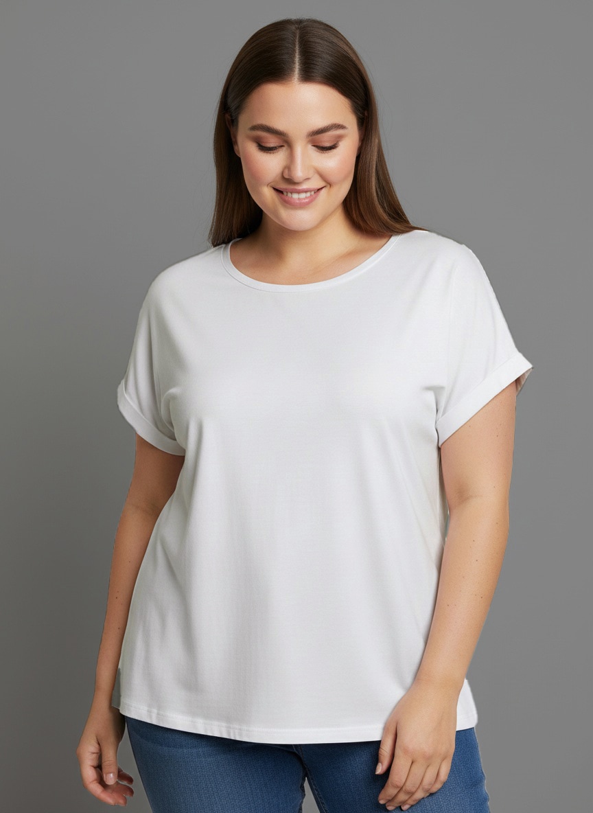 Laura Scott CURVE T-Shirt, (2 tlg.), im 2er Pack mit modischem Ärmelaufschlag - GROSSE GRÖSSEN
