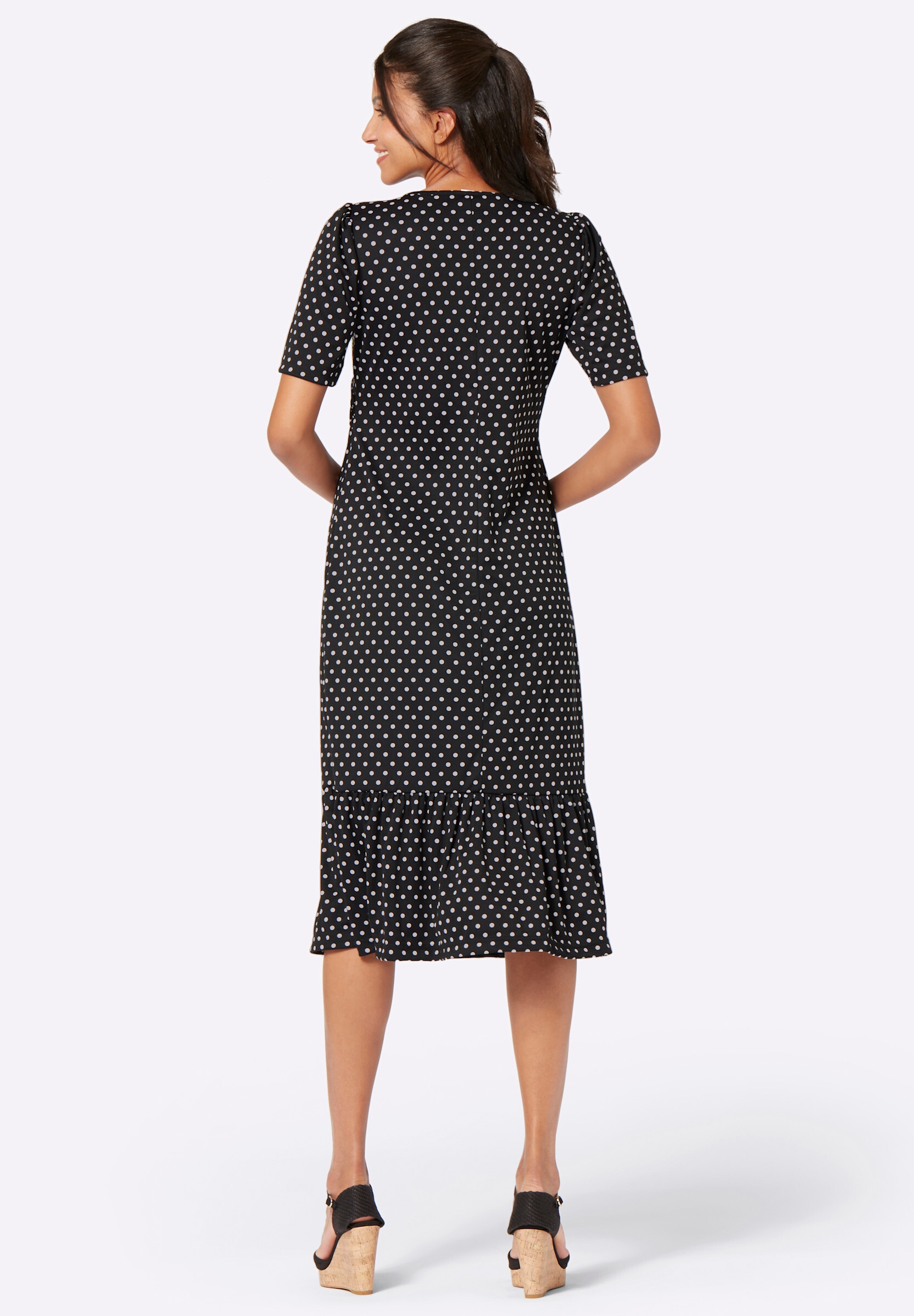 Sieh an! Shirtkleid »Jersey-Kleid Shirtkleid mit Volant am Saum« Ohne Taschen mit geknotetem Ausschnitt