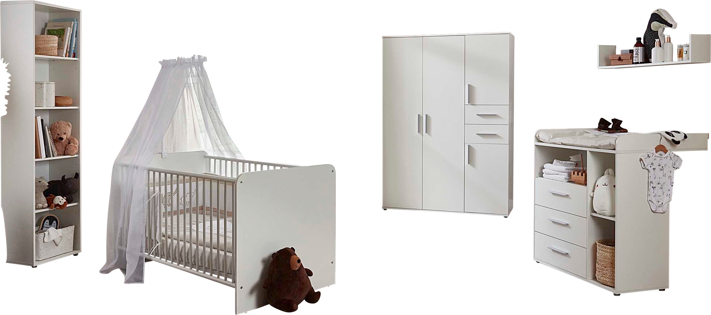 Babyzimmer-Komplettset »Lea«, (Set, 5 tlg., Bett, Wickelkommode, Schrank, Standregal,...