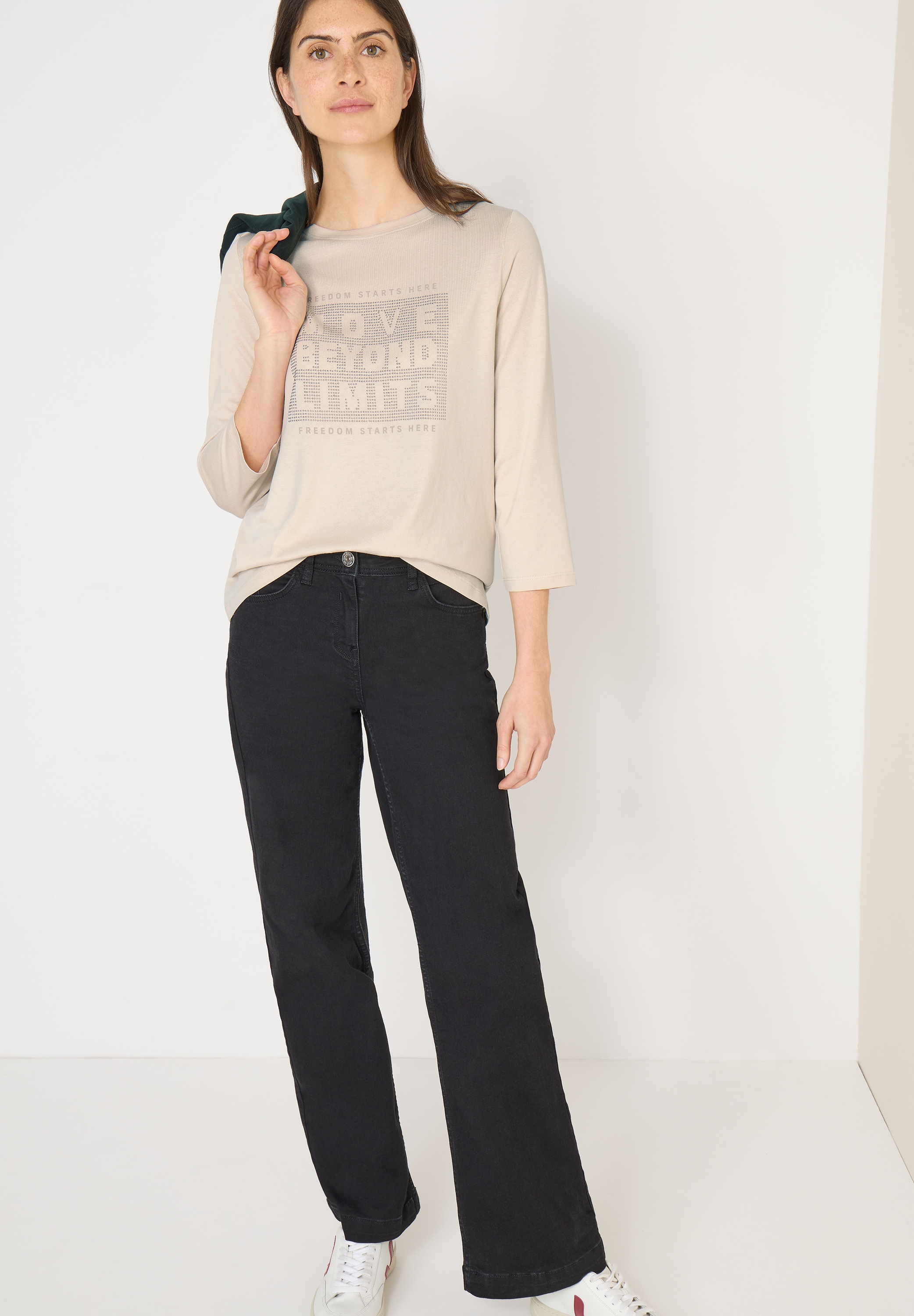 Cecil 3/4-Arm-Shirt »Hotfix« mit Schmucksteinen, Rundhalsform