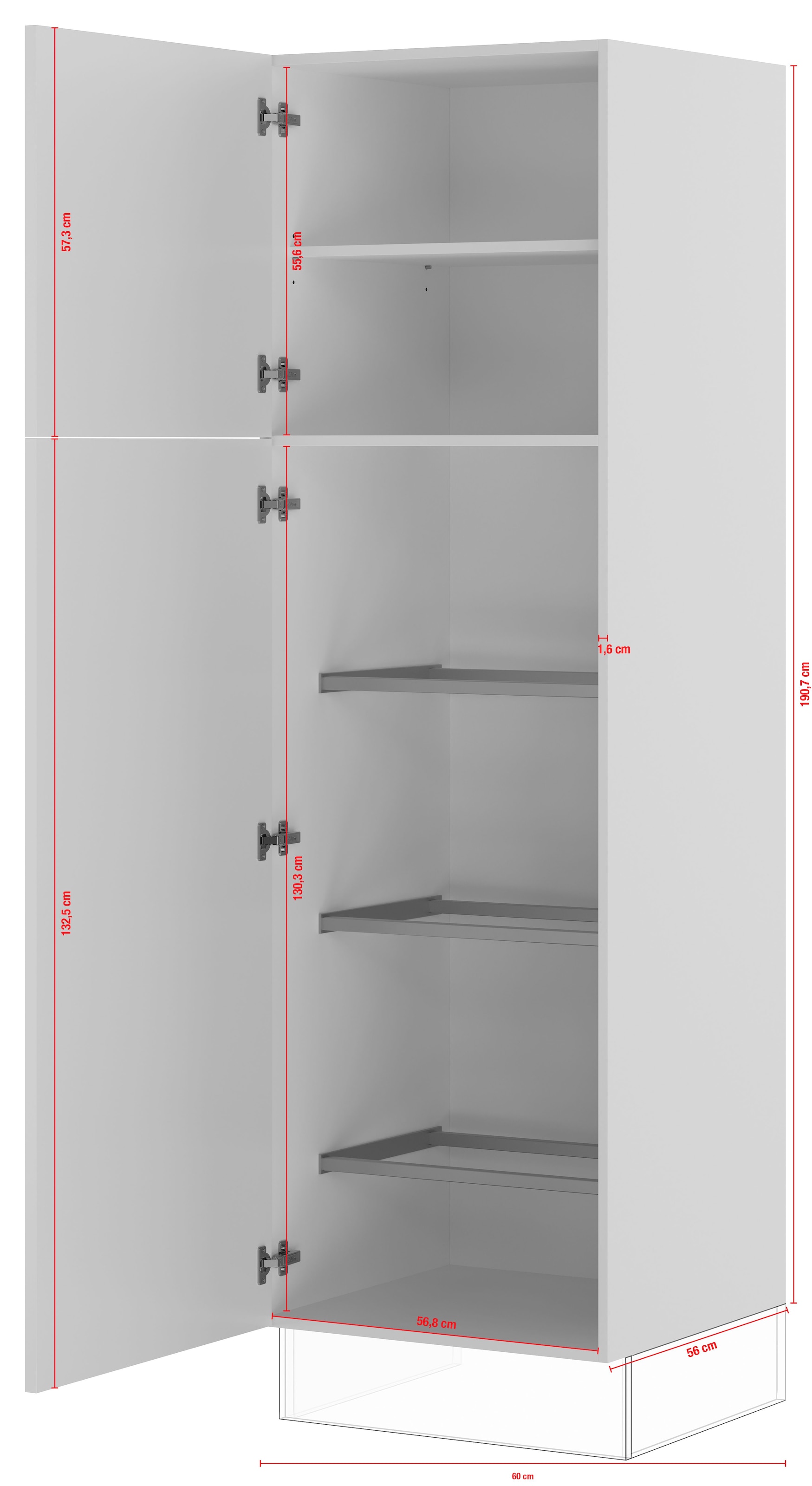 IMPULS KÜCHEN Seitenschrank »"Valencia", Breite/Höhe: 60/190,7 cm«, vormontiert, mit Drehtüren, mit verstellbarem Fachboden