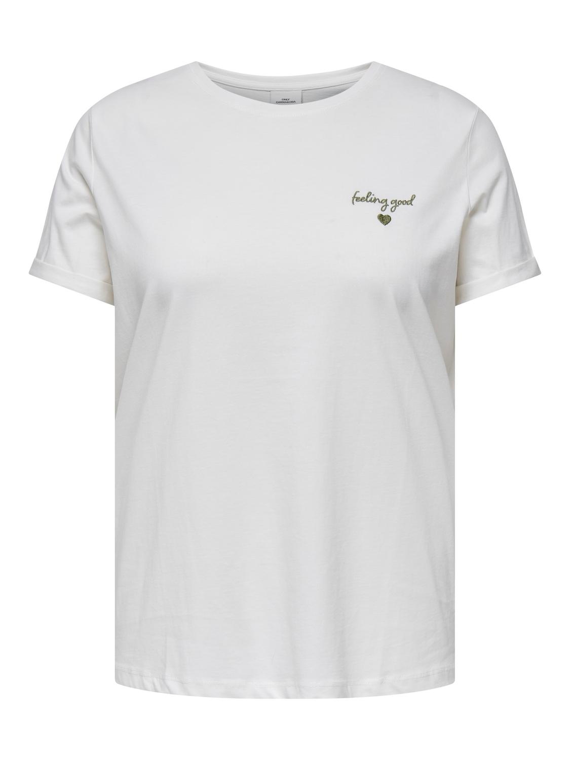 Only Carmakoma Damen Kurzarmshirt »CARLEA LIFE S/S REG EMB. TOP JRS« mit Stickerei, Größe S (42/44)