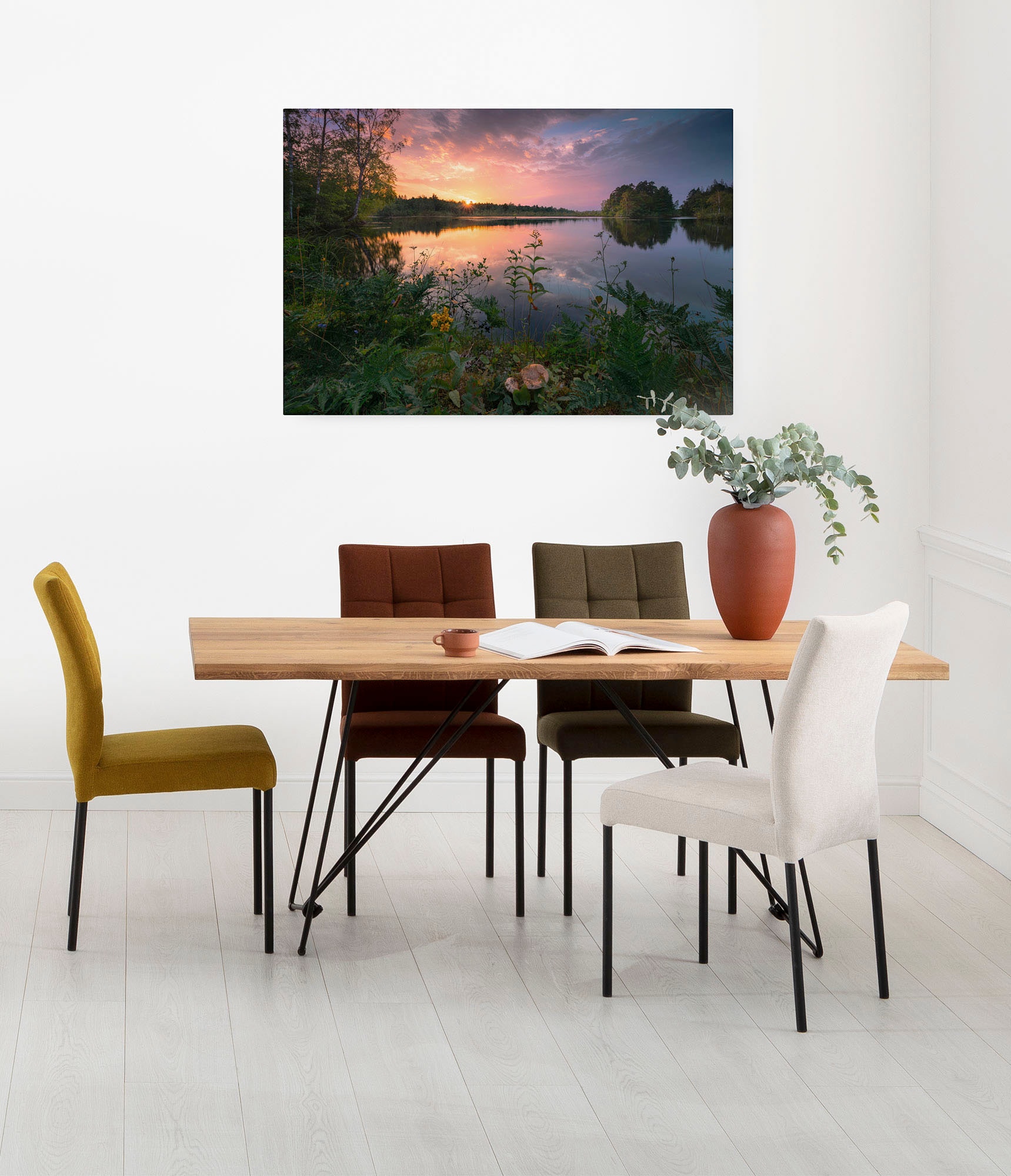 Komar Leinwandbild »Abends in Schweden - Größe 90 x 60 cm«, Baum-Blätter-Natur-Berge-Blumen-Foto-Jahreszeiten-Landschaft-Meer-Strand-Palmen, (Packung, 1 St.), Keilrahmenbild mi Echtholzrahmen