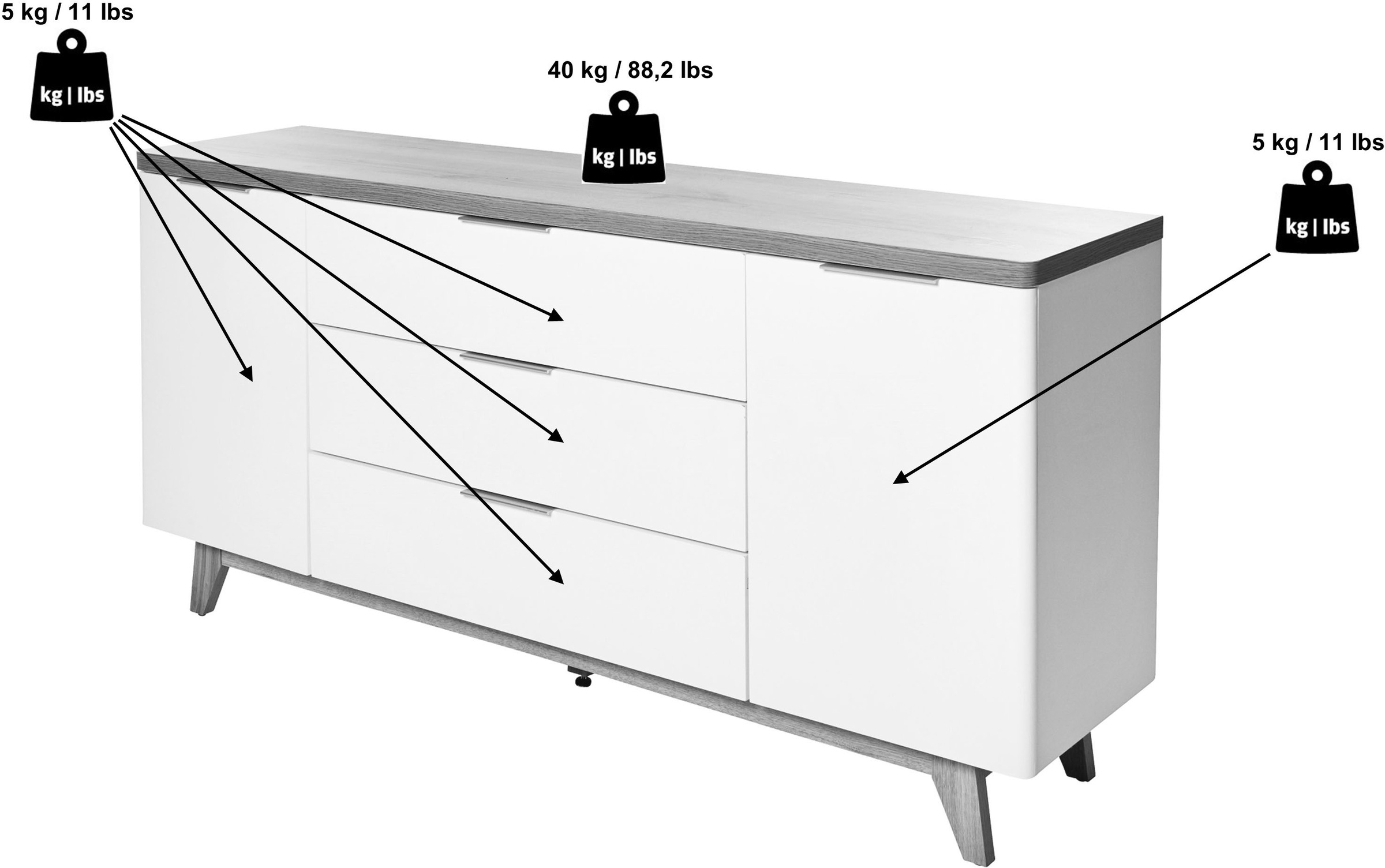 Jahnke Sideboard »LIBRE SB 160« Sideboard,Skandi,2 Türen + 3 Schubladen,Aluminiumgriffe,Breite 160 cm