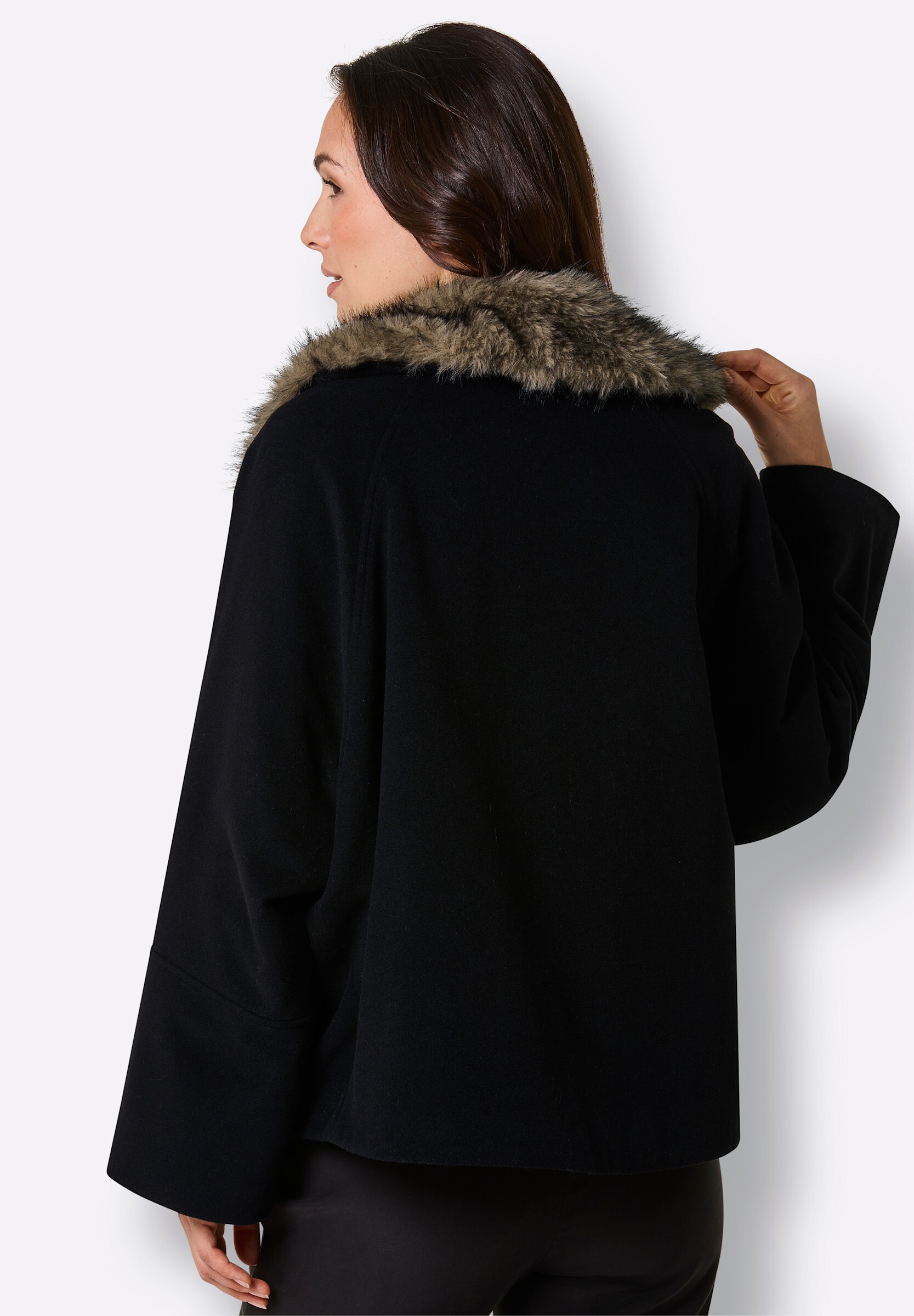 creation L Kurzjacke »Woll-Jacke Wolljacke mit Pelz-Imitat-Kragen« ohne Kapuze