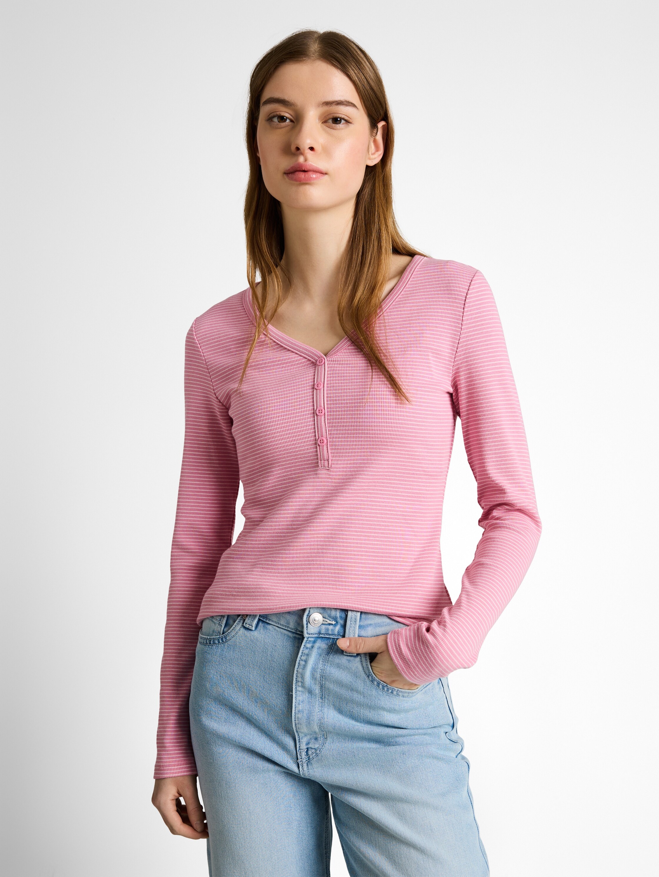 TOM TAILOR Denim Henleyshirt mit Streifen Muster