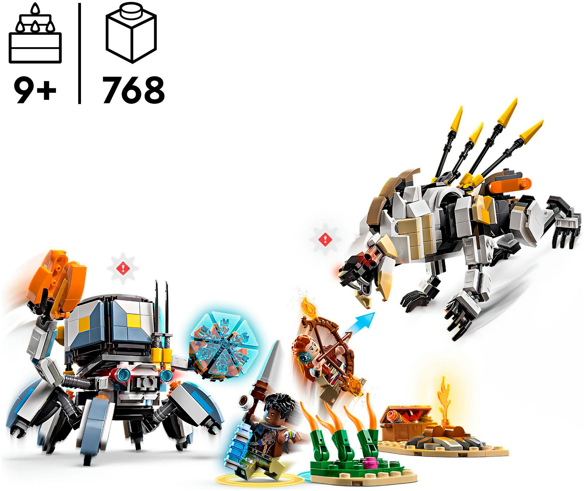 LEGO® Konstruktionsspielsteine »Aloy und Varl vs. Panzerwanderer und Sägezahn (77037), LEGO® Horizon«, (768 St.), Made in Europe
