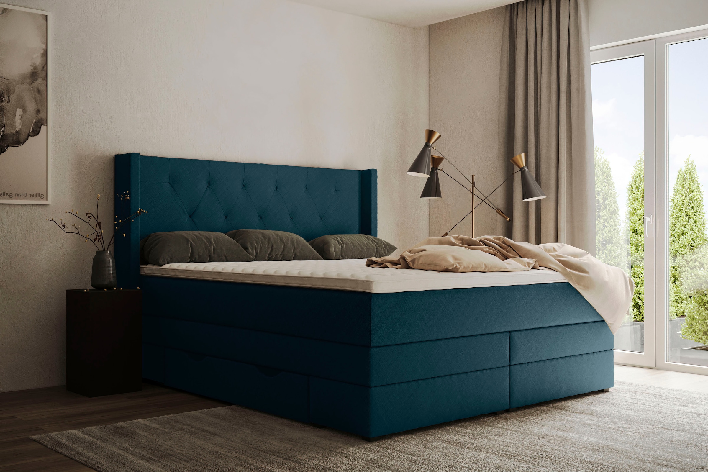 Home affaire Boxspringbett »Elegance« mit schöner Knopfheftung, in den Härtegraden H2 & H3, inkl. Schubladen