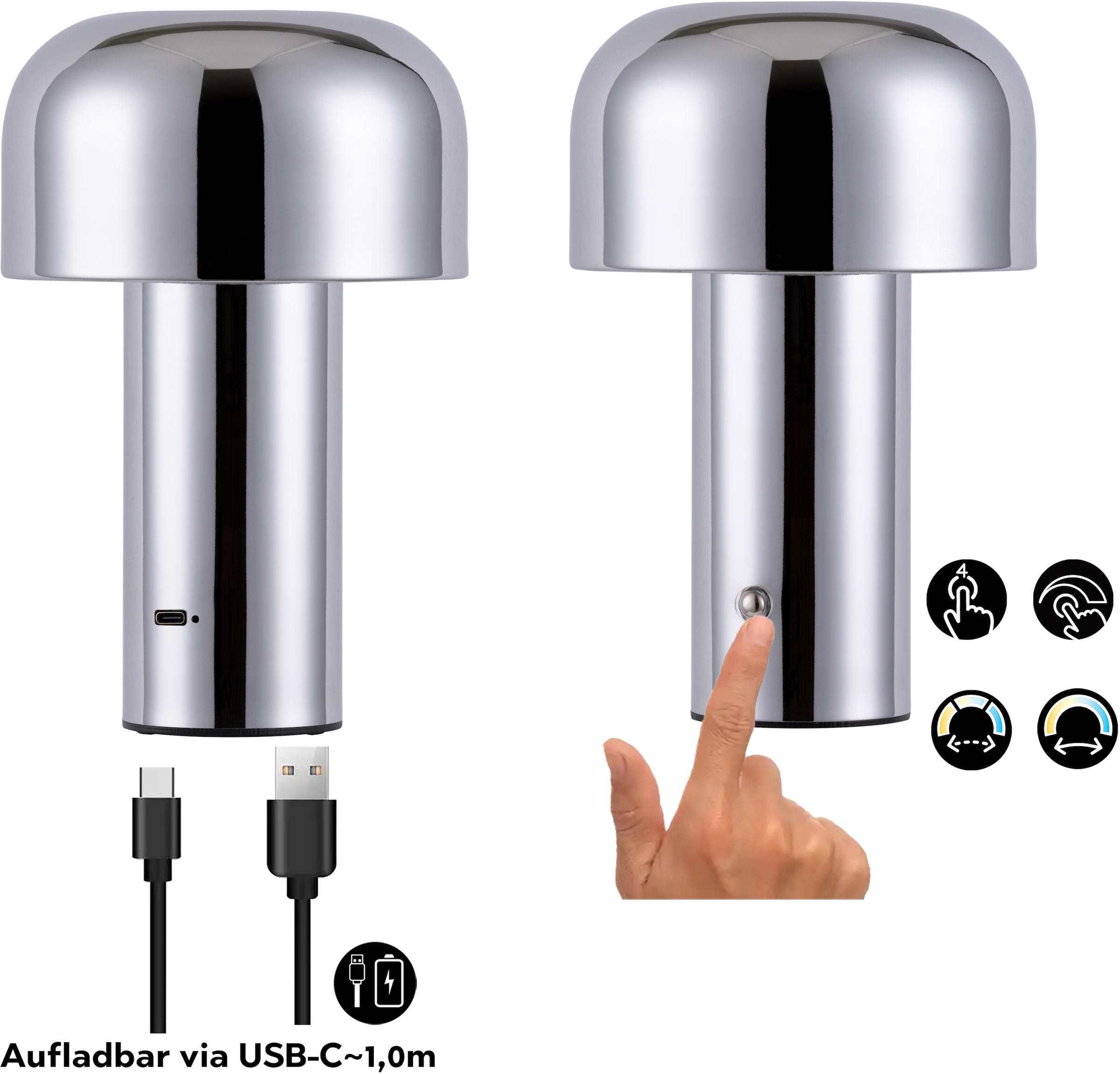 OTTO home LED Tischleuchte »Ronno« LED-Modul 1 Stk. warmweiß - kaltweiß LED, dimmbar, Farbwechsel, kabellos, USB-C, Akku