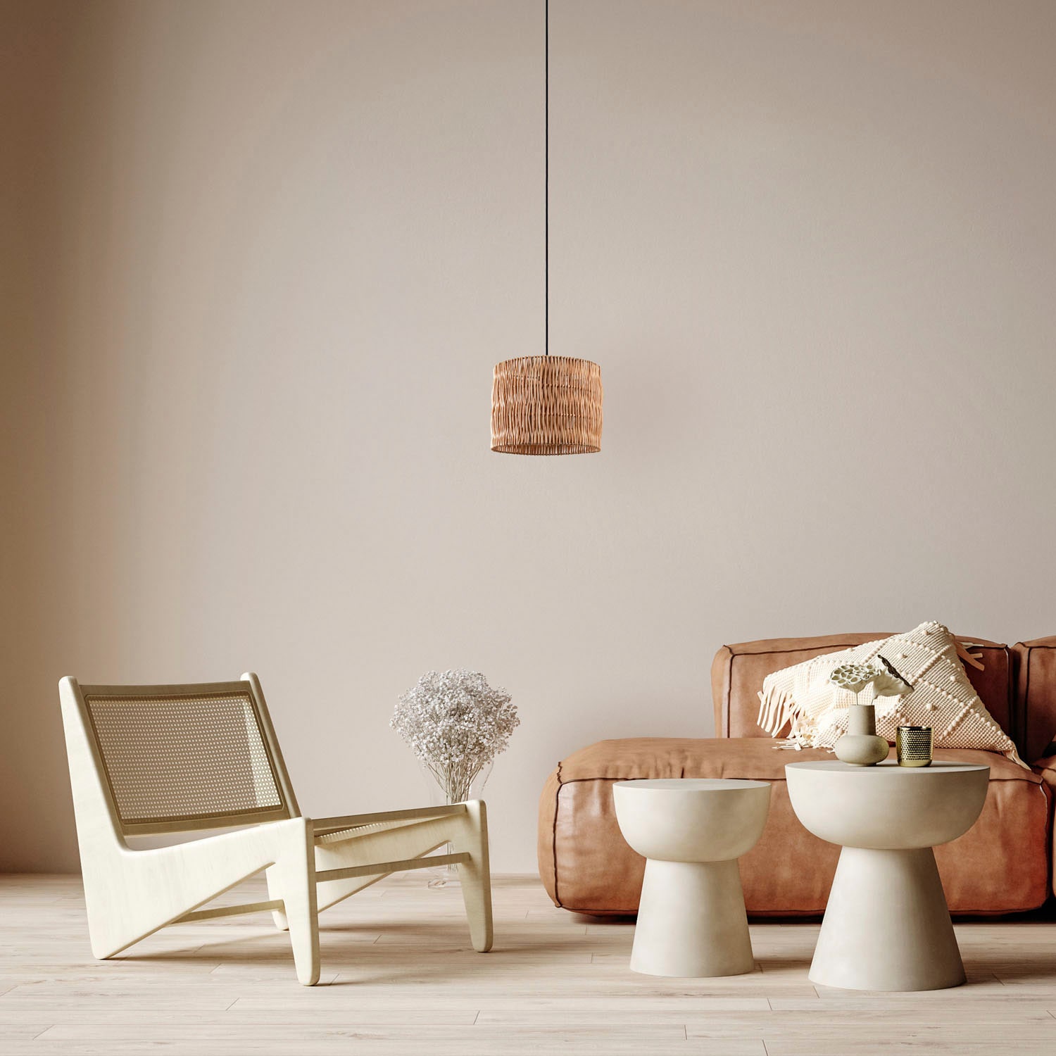 Paco Home Pendelleuchte »Hugo Luna«, Leuchtmittel E27 | ohne Leuchtmittel, Pendelleuchte Wohnzimmer Esszimmer Rattan Optik Boho Lampenschirm Korb