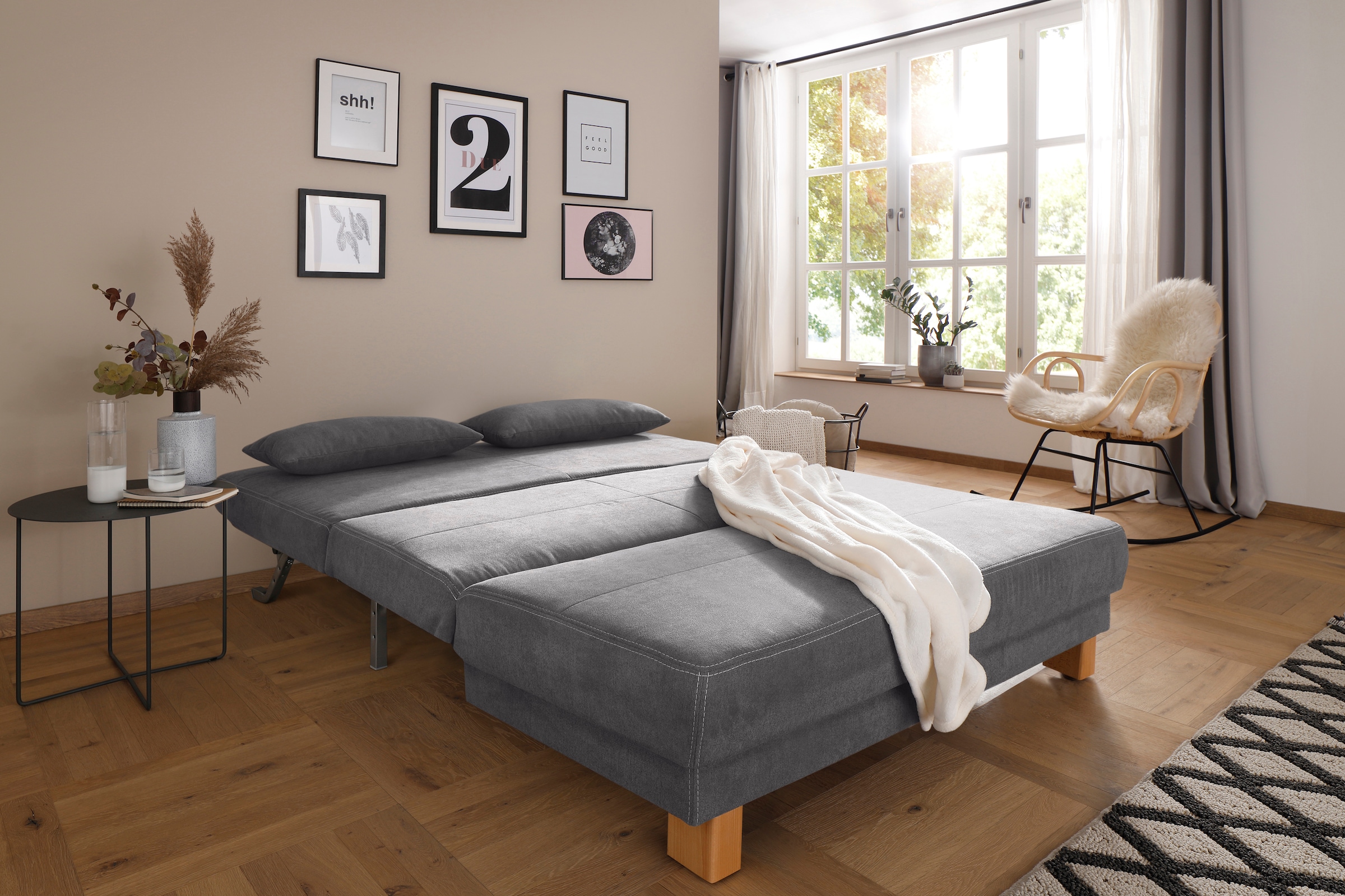 Home affaire Schlafsofa »Gina«, vom Sofa zum Bett mit einem Handgriff, in 4 Breiten, Nierenkissen