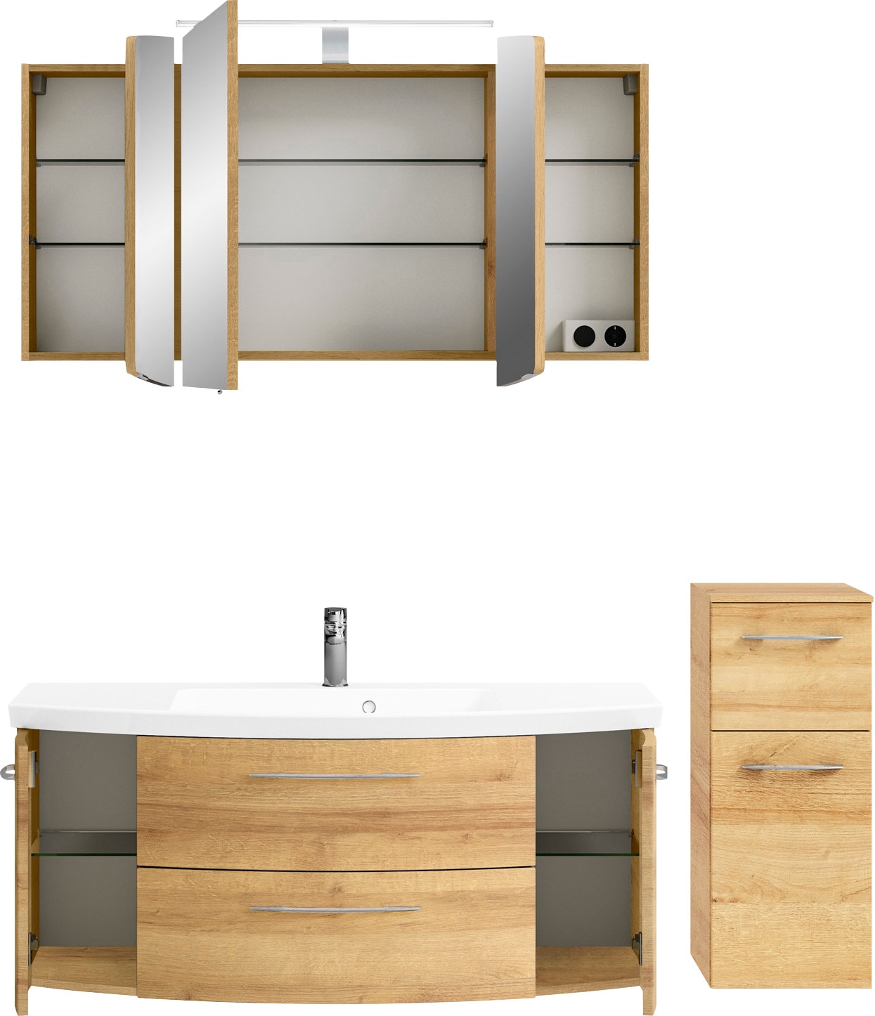Saphir Badmöbel-Set »Cassca Sprint 3-teilig Mineralmarmor-Waschtisch mit LED-Spiegelschrank« 4 Stk. tlg.