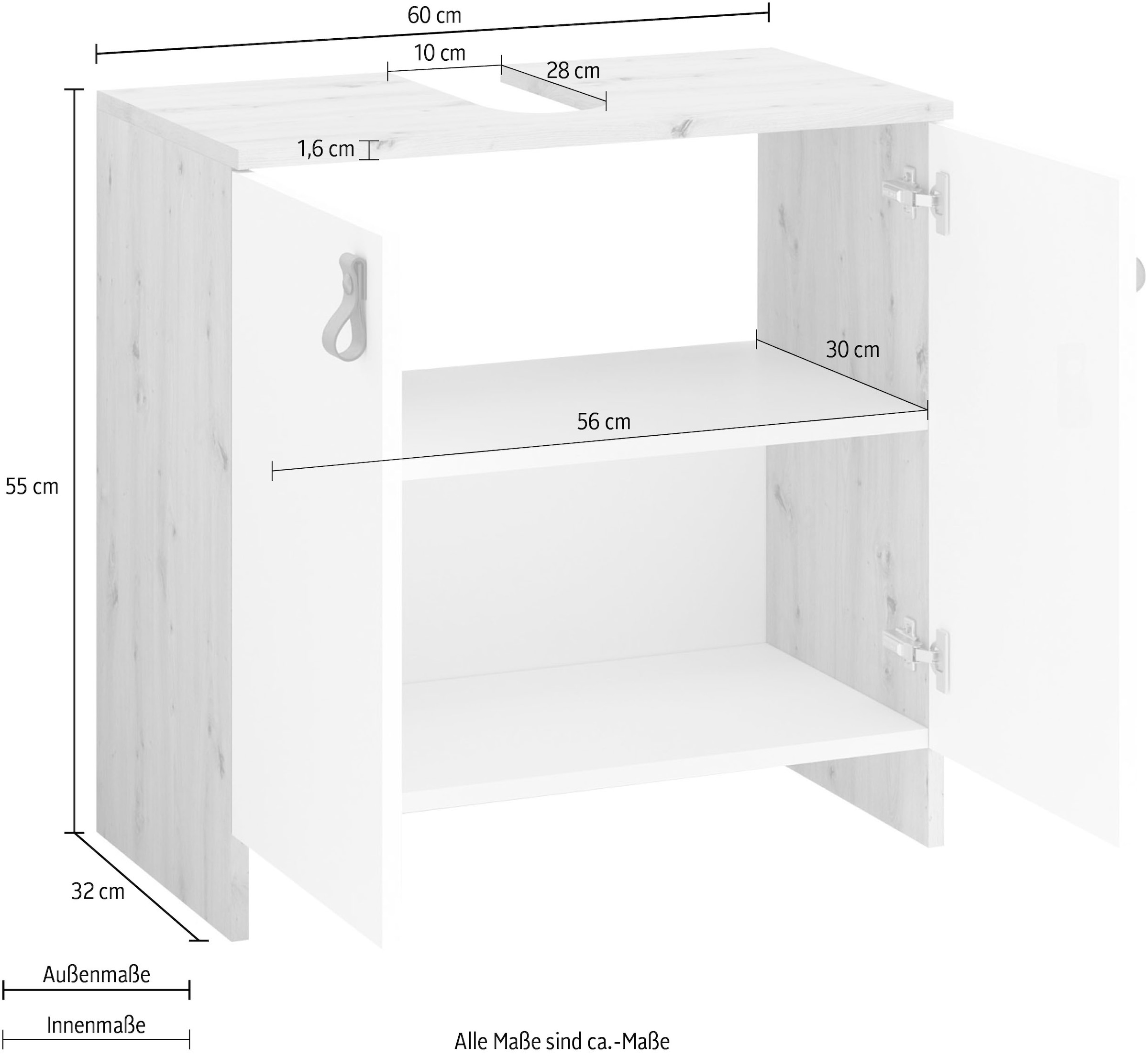 Homexperts Waschbeckenunterschrank »New Port«, Badezimmerschrank in skandinavischem Design mit Kunstledergriffen